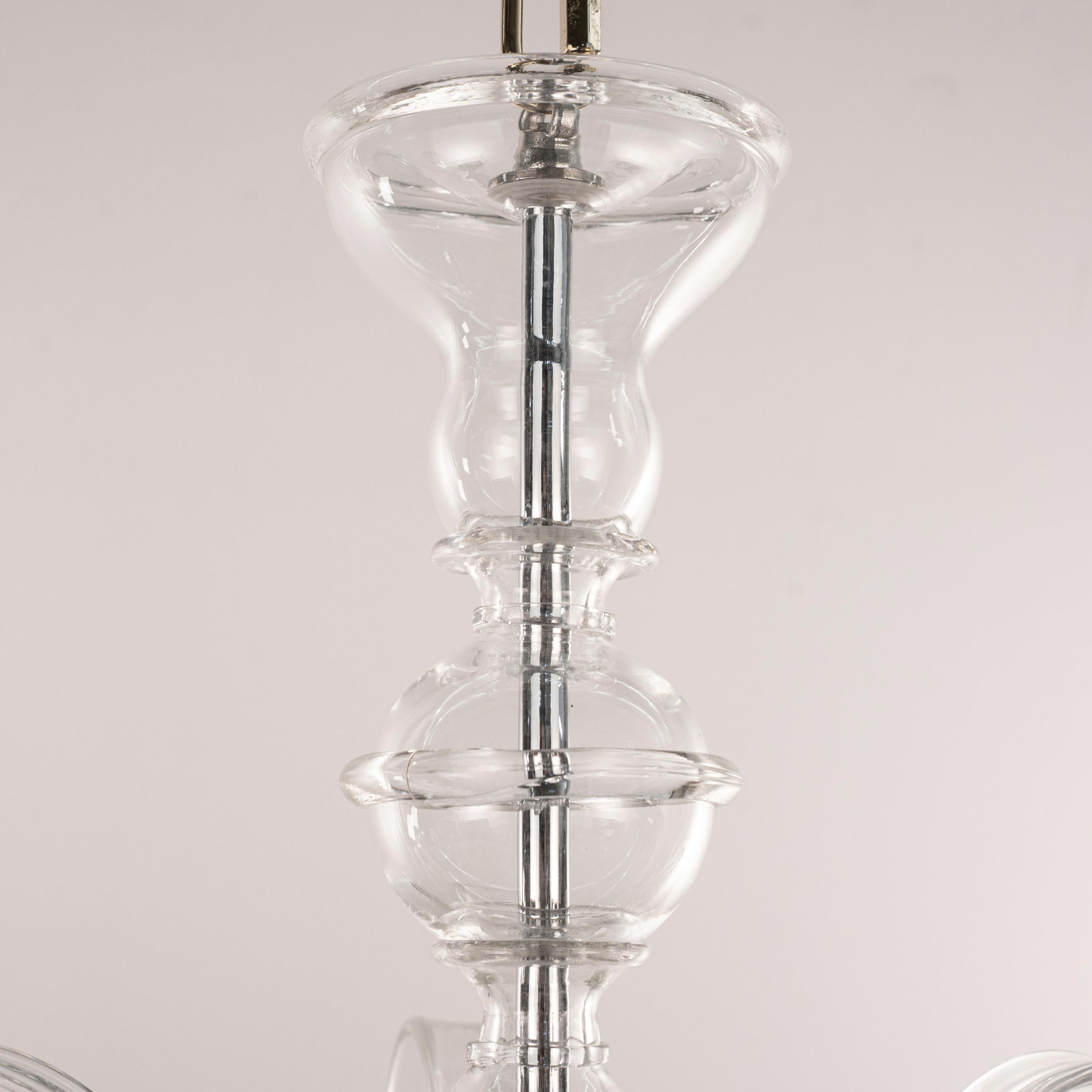 Araña única de cristal de Murano transparente 6 luces, Vintage Made in Italy en stock en Excelente estado para la venta en Venezia, IT