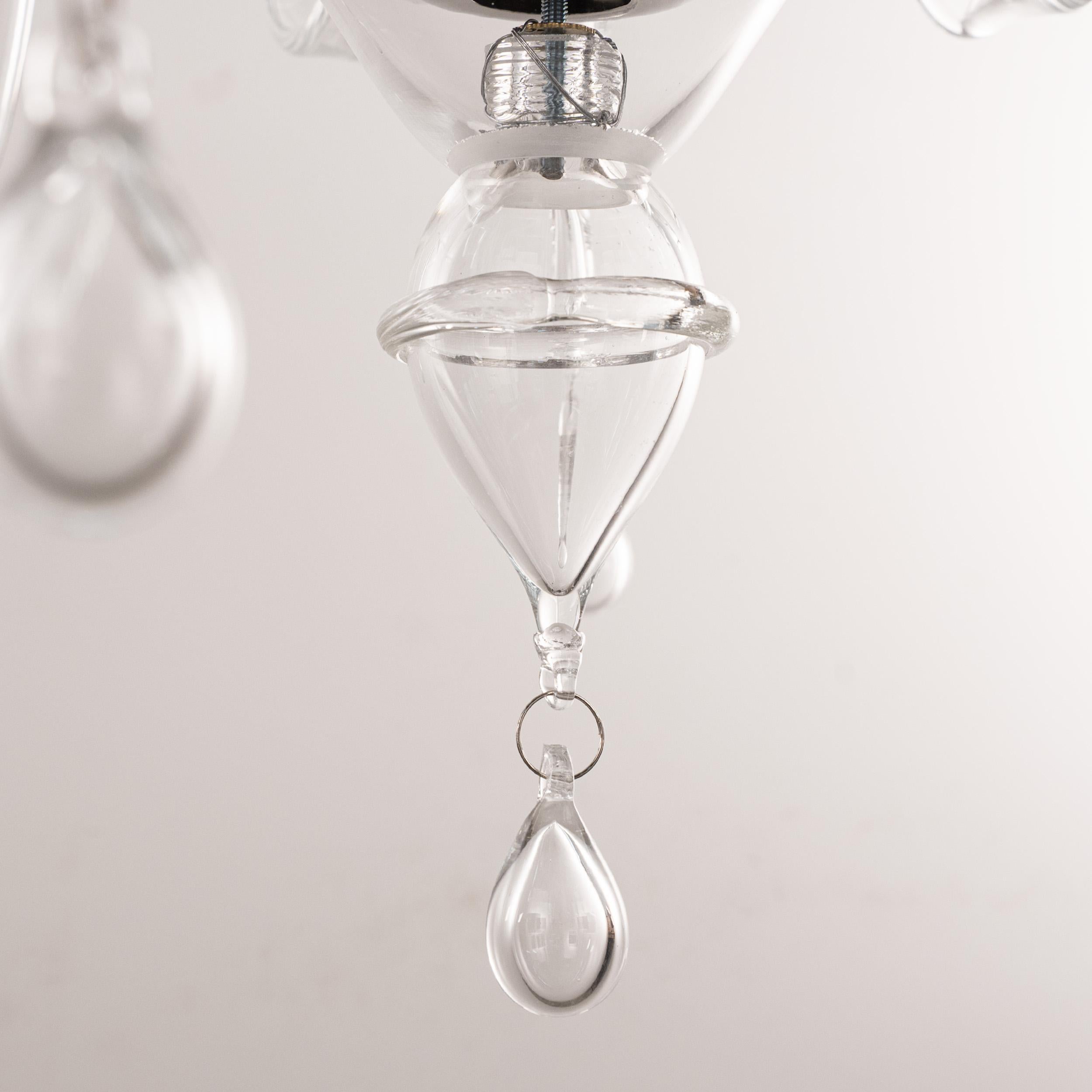 Araña única de cristal de Murano transparente 6 luces, Vintage Made in Italy en stock en venta 1
