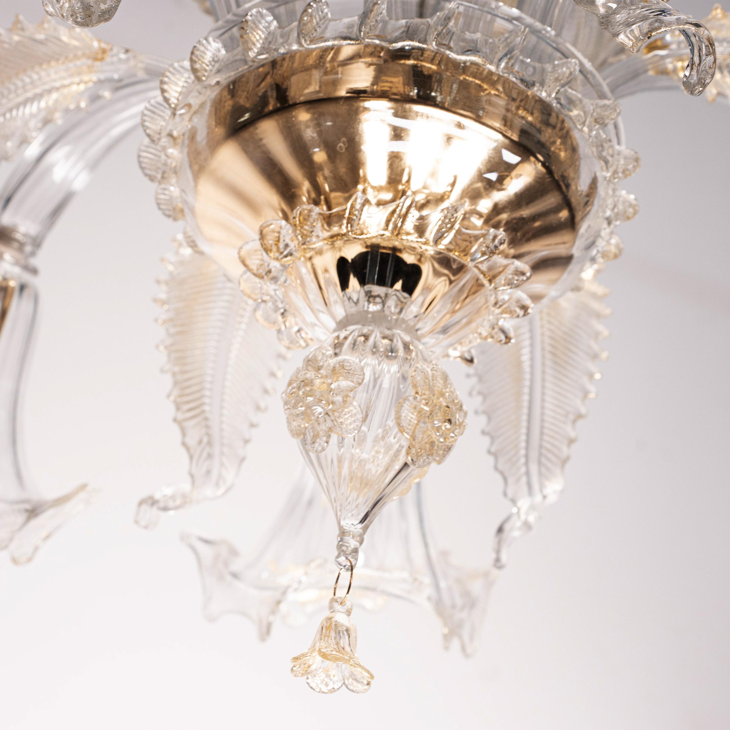 Lampadario in vetro trasparente di Murano a 6 luci, Vintage Made in Italy in stock in vendita 2