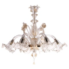 Unique Murano Clear glass chandelier 6 lights, Vintage Made in Italy in stock