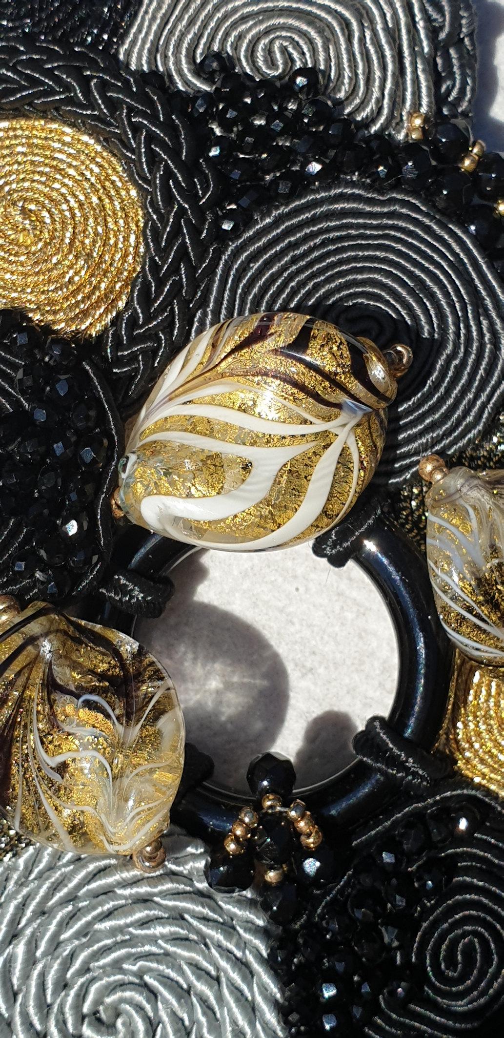 Schwarzes Kostüm-Armband aus Muranoglas mit Perlen 5