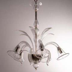 Unique Murano glass chandelier 5 lights, handmade Vintage Made in Italy in stock