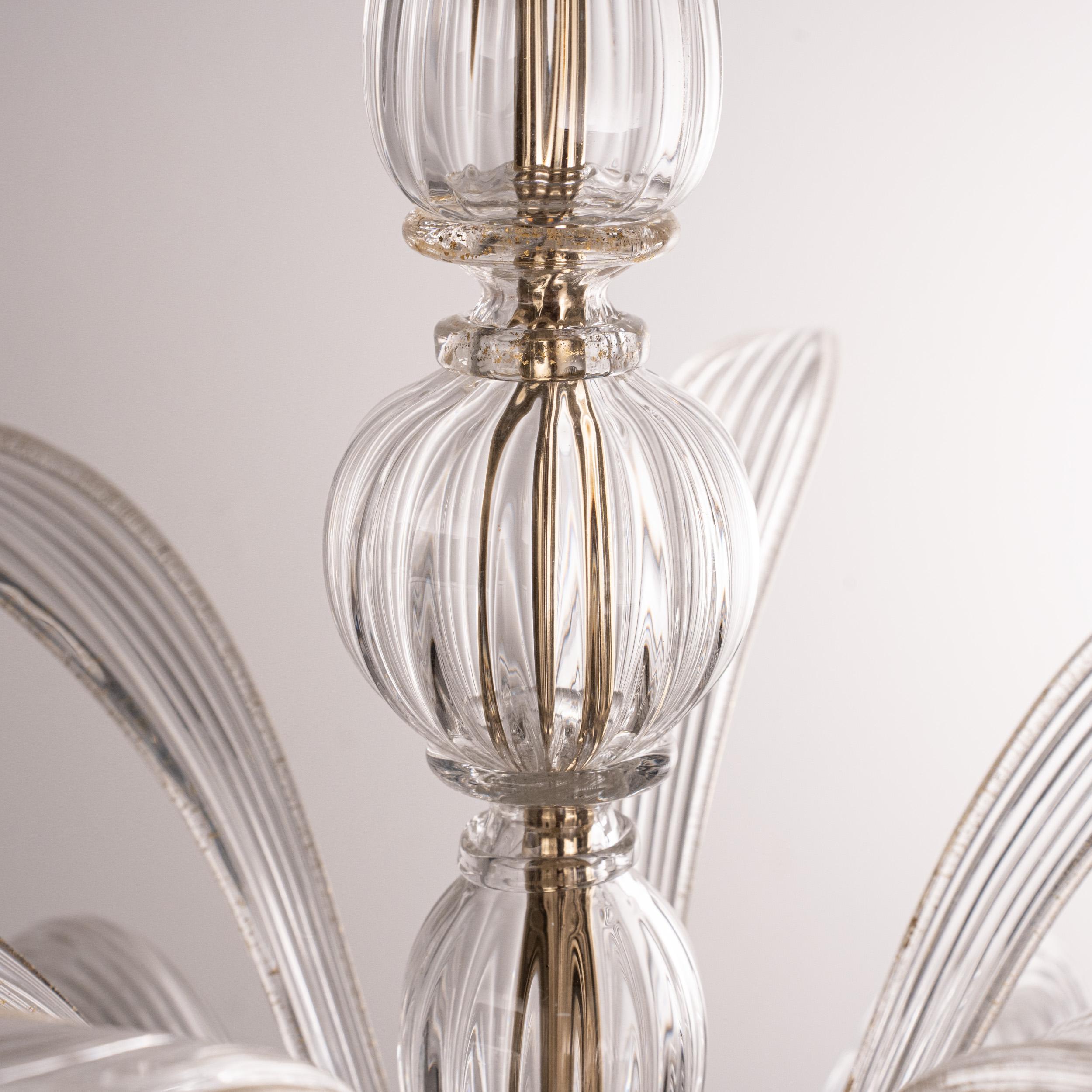 Ottone Lampadario in vetro di Murano a 5 luci, fatto a mano, Vintage Made in Italy in stock in vendita