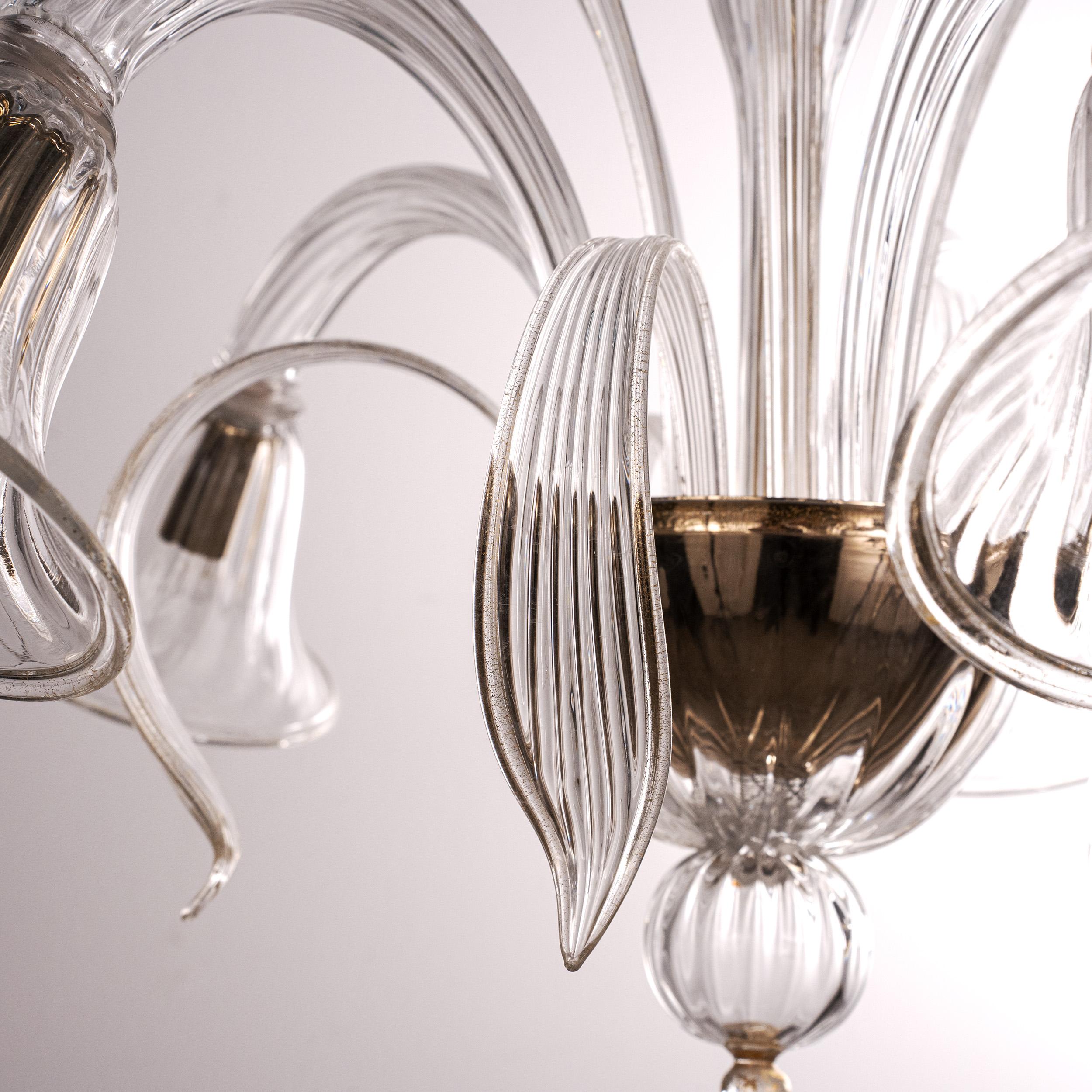 Lampadario in vetro di Murano a 5 luci, fatto a mano, Vintage Made in Italy in stock in vendita 1