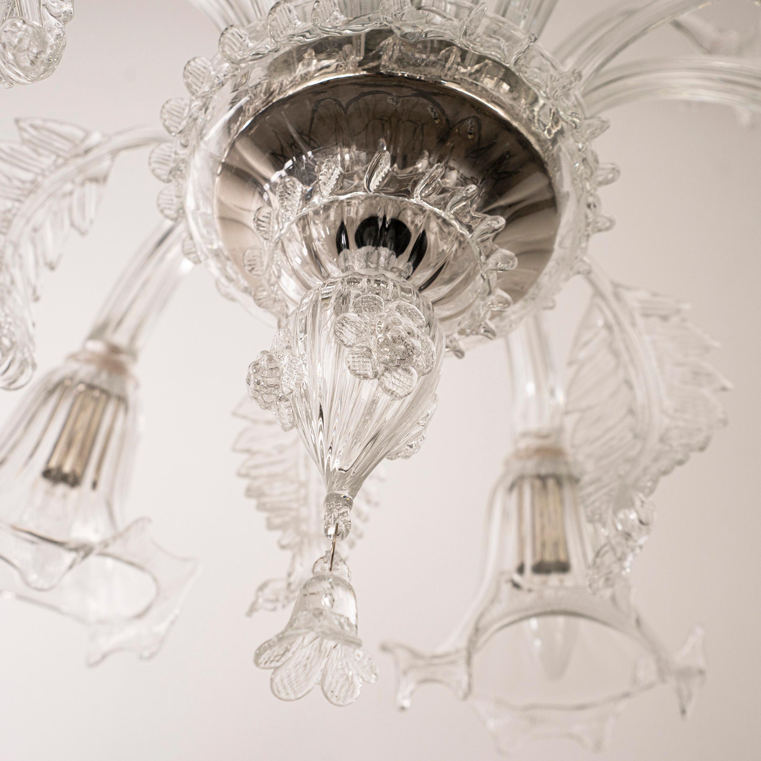 XX secolo Lampadario in vetro di Murano a 6 luci, fatto a mano Vintage Made in Italy in stock in vendita