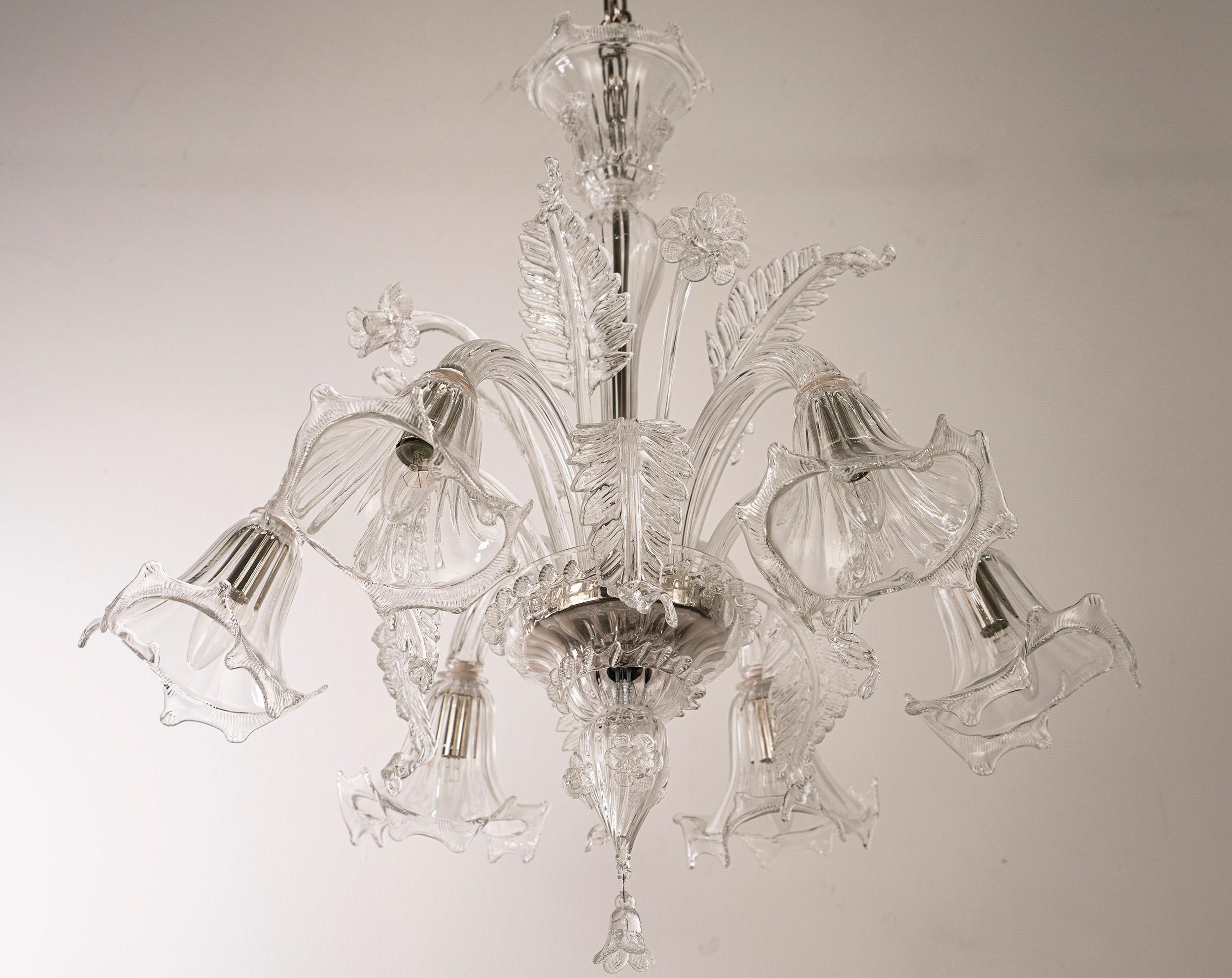 Lampadario in vetro di Murano a 6 luci, fatto a mano Vintage Made in Italy in stock in vendita 3