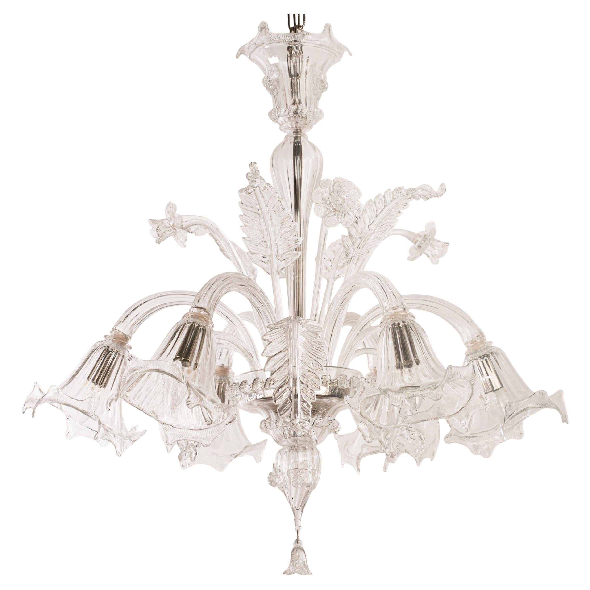 Unique Murano glass chandelier 6 lights, handmade Vintage Made in Italy in stock