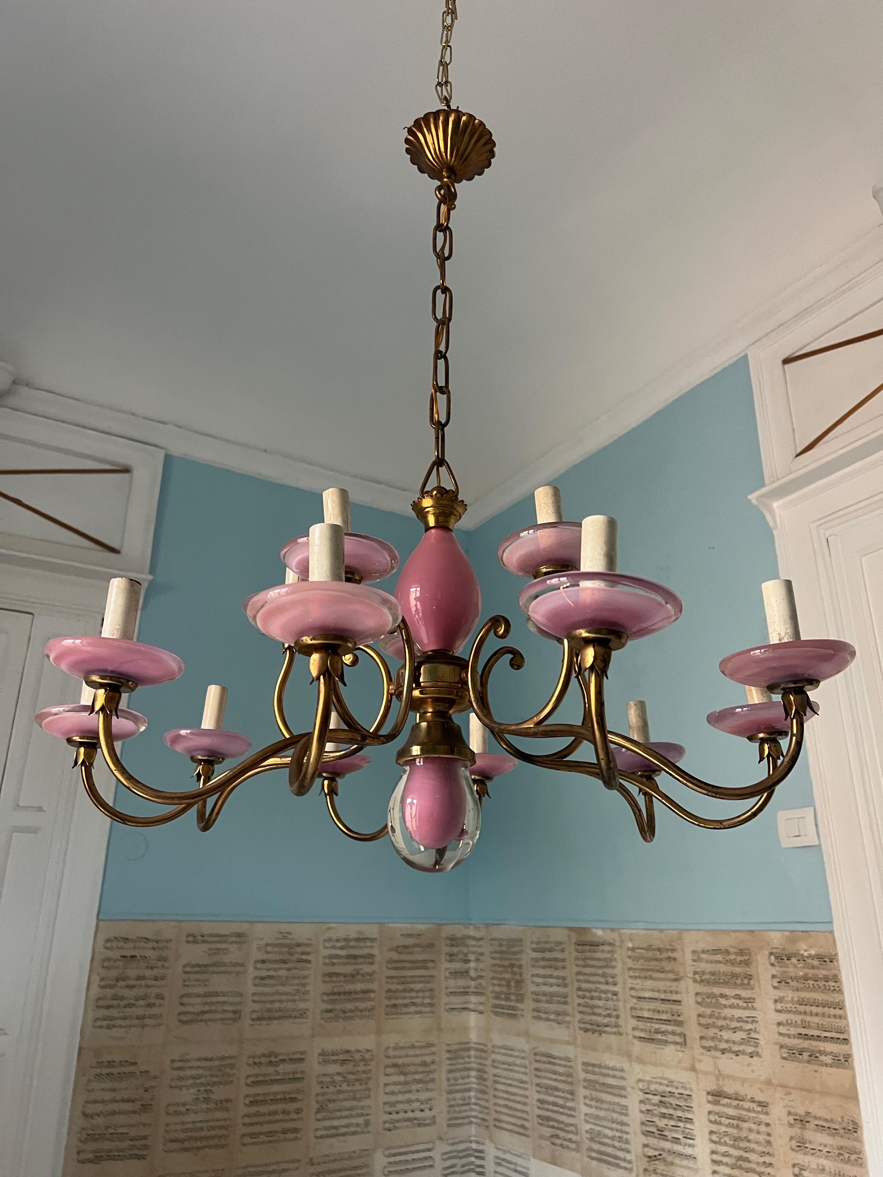 Metallo Lampadario unico in vetro di Murano, Italia, XX secolo in vendita