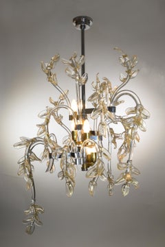 Unique Murano Glass Chrome Walter Lily Chandelier Golden Inclusions, 1950s Italy