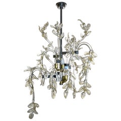 Unique Murano Glass Chrome Walter Lily Chandelier Golden Inclusions, 1950s Italy