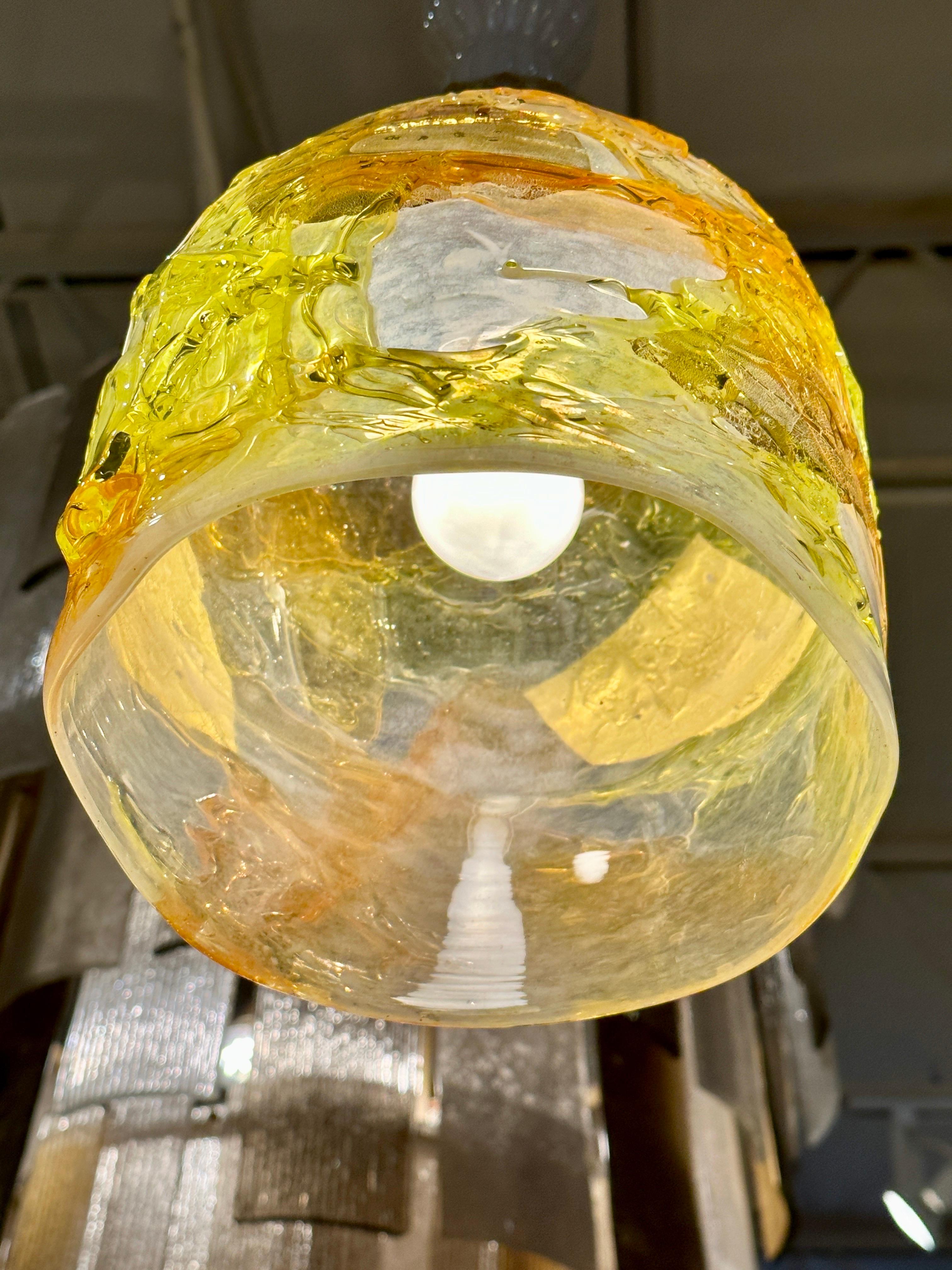 Brass Unique Murano Glass Pendant Lights (2 Available - Sold individually) For Sale