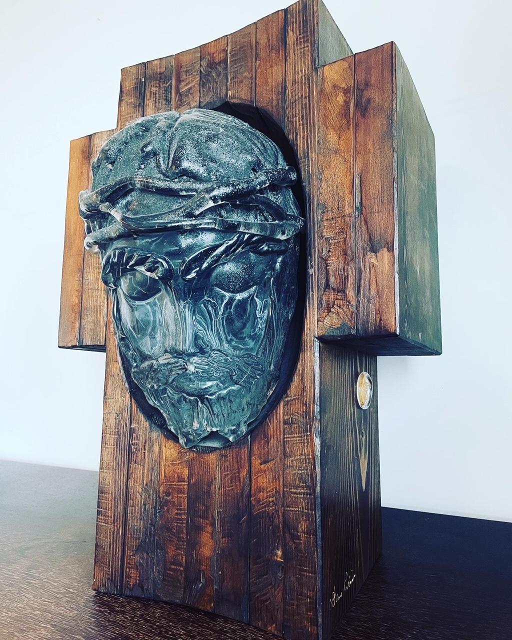 Sculpture unique en verre de Murano, Dino Rosin, visage de Jésus, 20e siècle, Venise Excellent état - En vente à ROTTERDAM, ZH