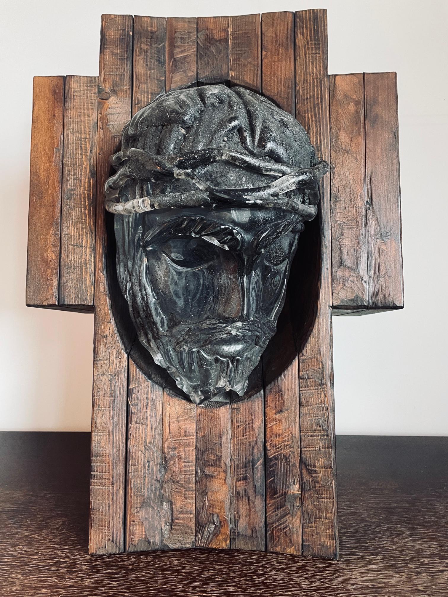 Sculpture unique en verre de Murano, Dino Rosin, visage de Jésus, 20e siècle, Venise en vente 1