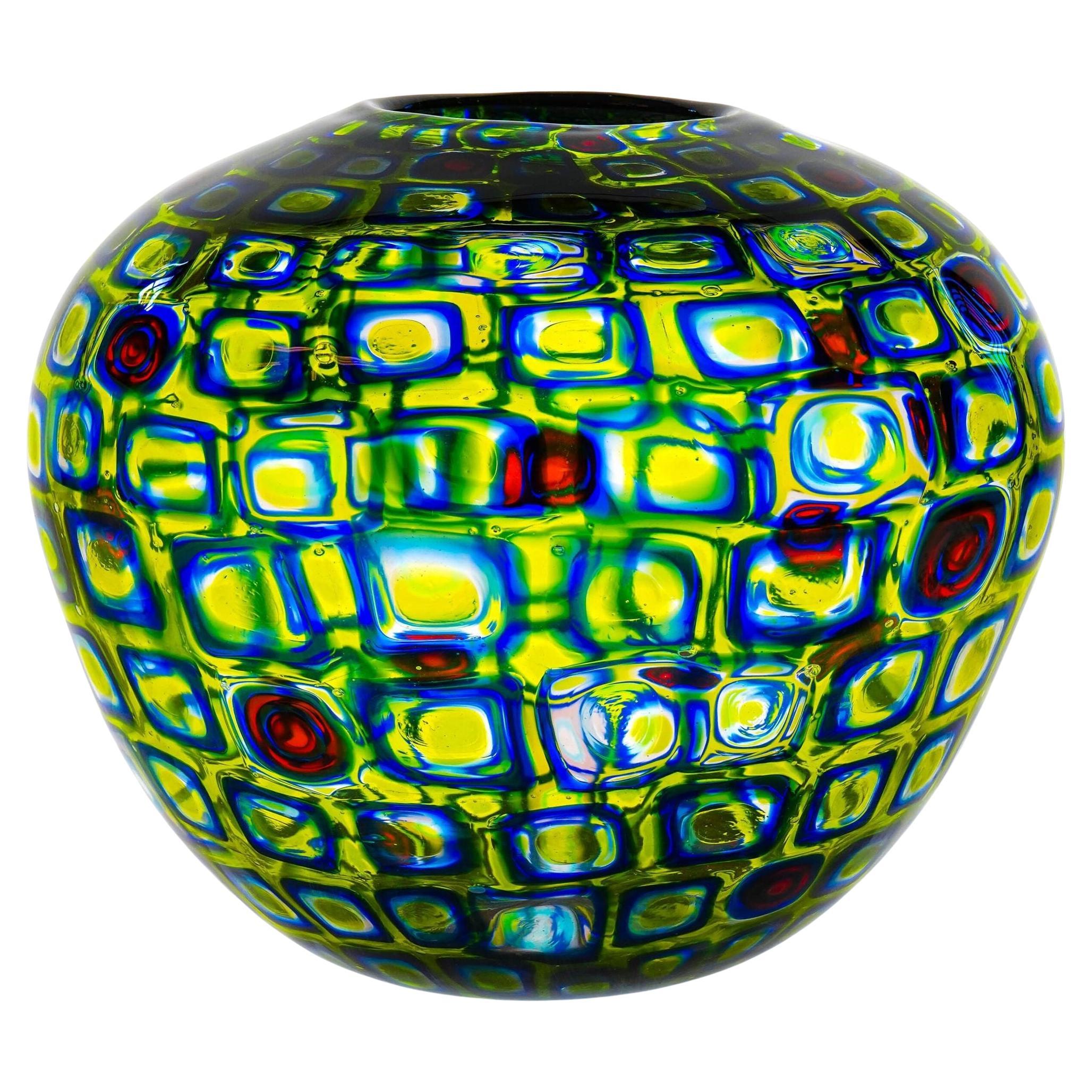 Unique Murano Glass Vase, Murrine Romane style For Sale