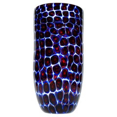 Unique Murano Glass Vase with floating Murrine Mosaic in Blue and Red