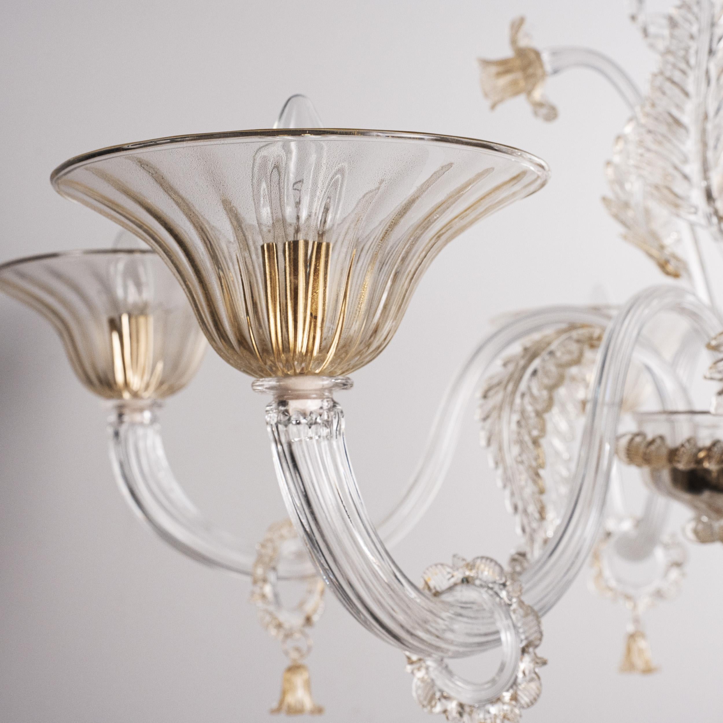 Unique Murano Gold glass chandelier 6 lights, Vintage Made in Italy in stock (Italienisch) im Angebot