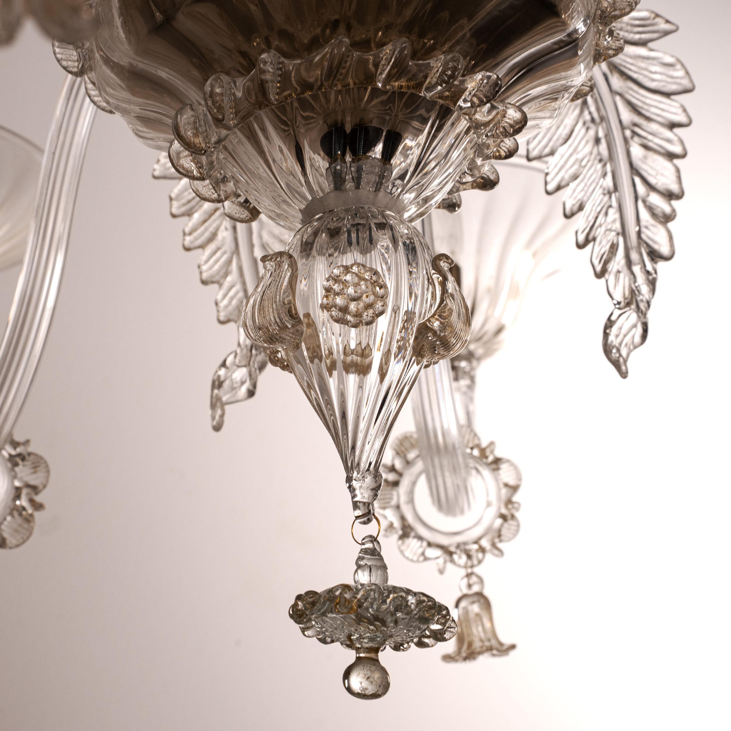 Unique Murano Gold glass chandelier 6 lights, Vintage Made in Italy in stock im Zustand „Hervorragend“ im Angebot in Venezia, IT