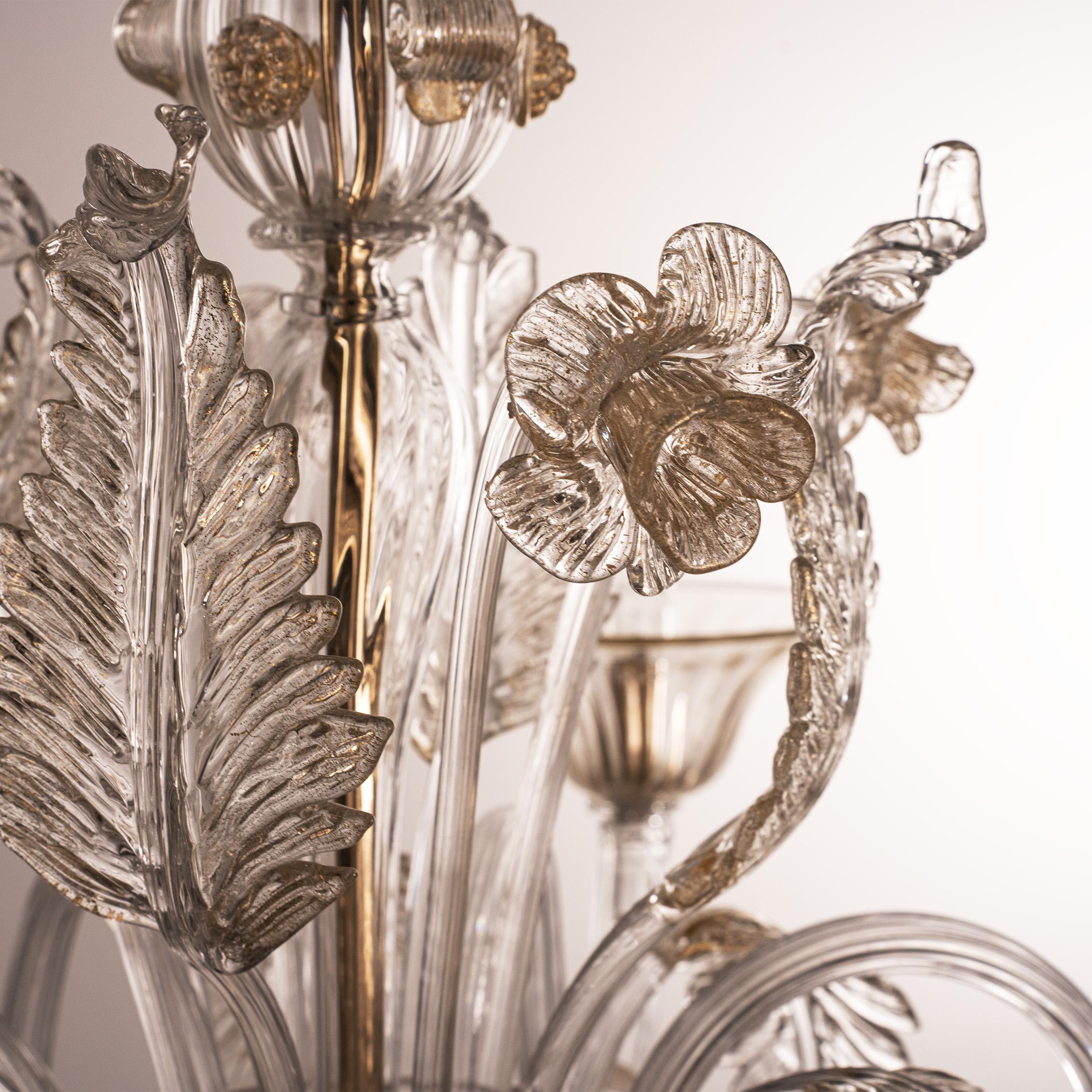 Unique Murano Gold glass chandelier 6 lights, Vintage Made in Italy in stock im Angebot 1