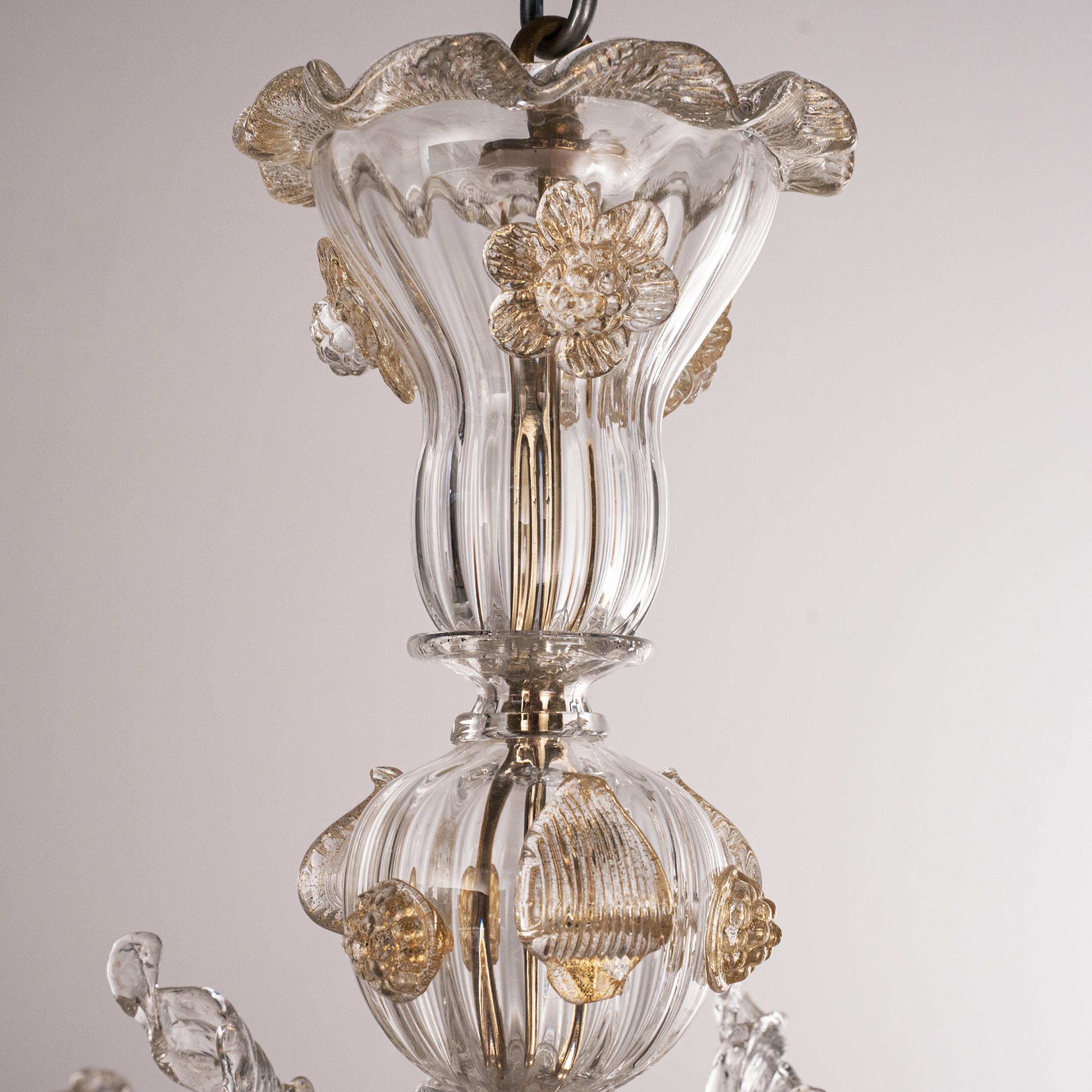 Unique Murano Gold glass chandelier 6 lights, Vintage Made in Italy in stock im Angebot 2