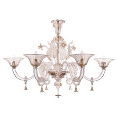 Unique Murano Gold glass chandelier 6 lights, Vintage Made in Italy in stock