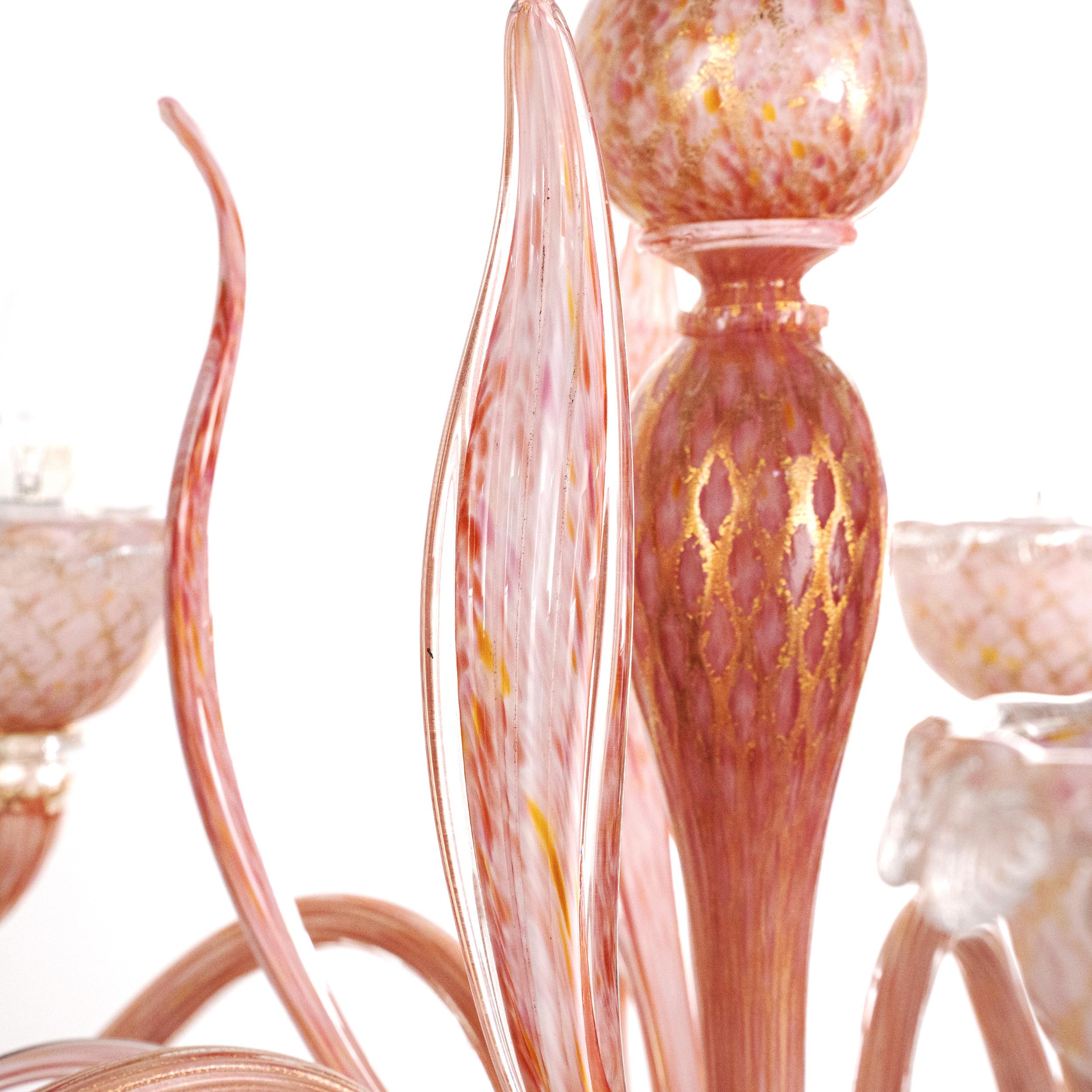 Unique Murano Pink gold glass chandelier 5 lights Vintage Made in Italy in stock (20. Jahrhundert) im Angebot