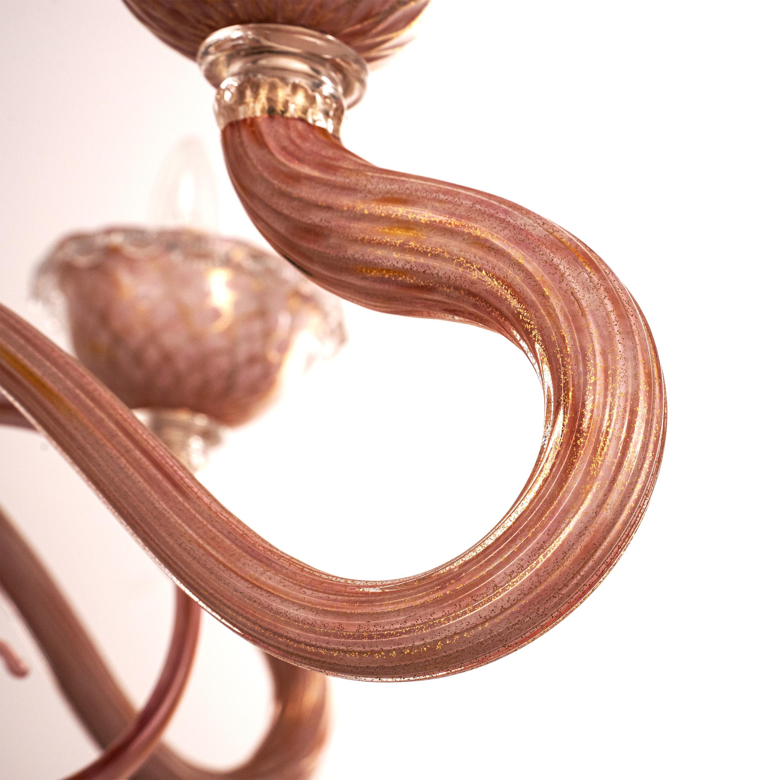 Unique Murano Pink gold glass chandelier 5 lights Vintage Made in Italy in stock (Messing) im Angebot