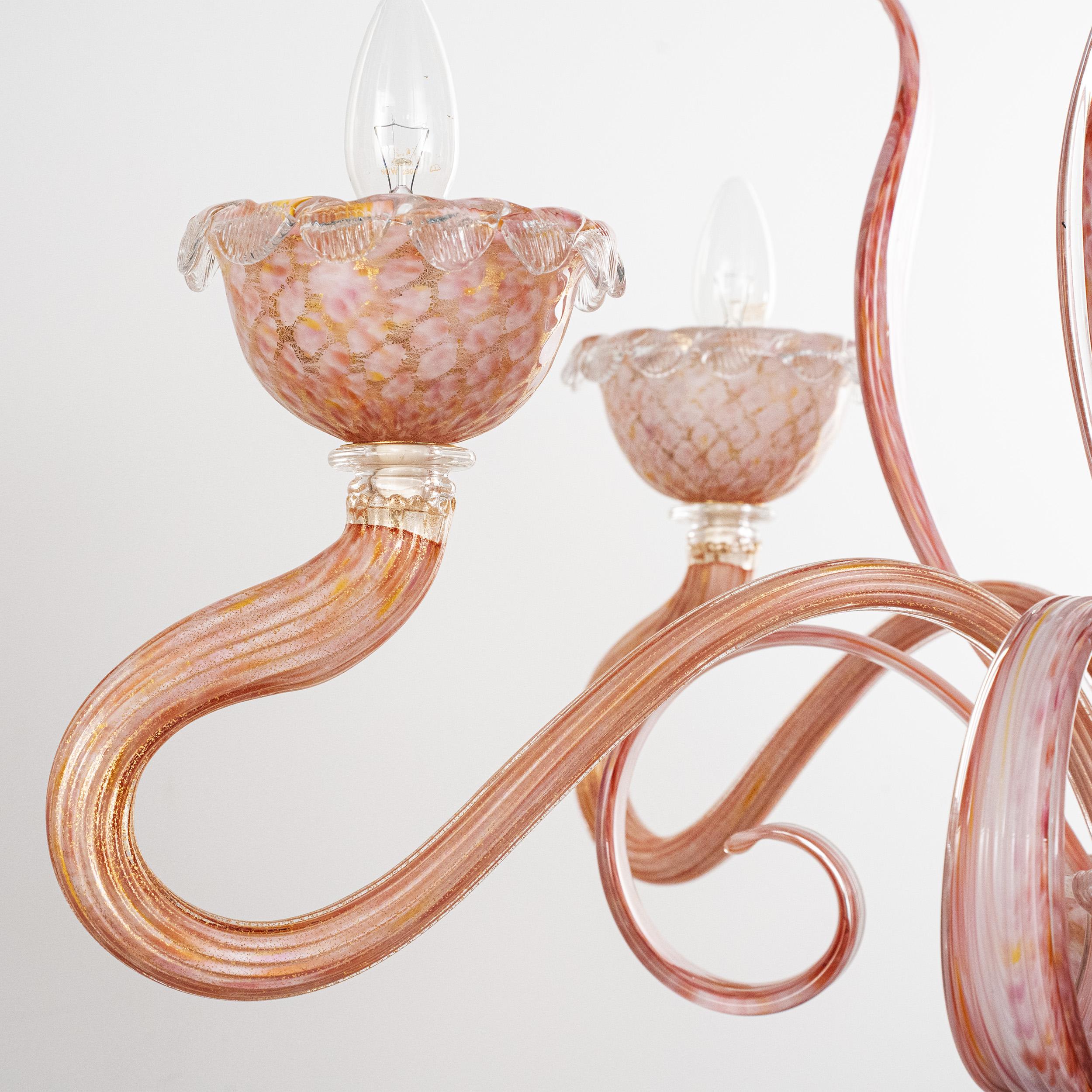Unique Murano Pink gold glass chandelier 5 lights Vintage Made in Italy in stock im Angebot 2