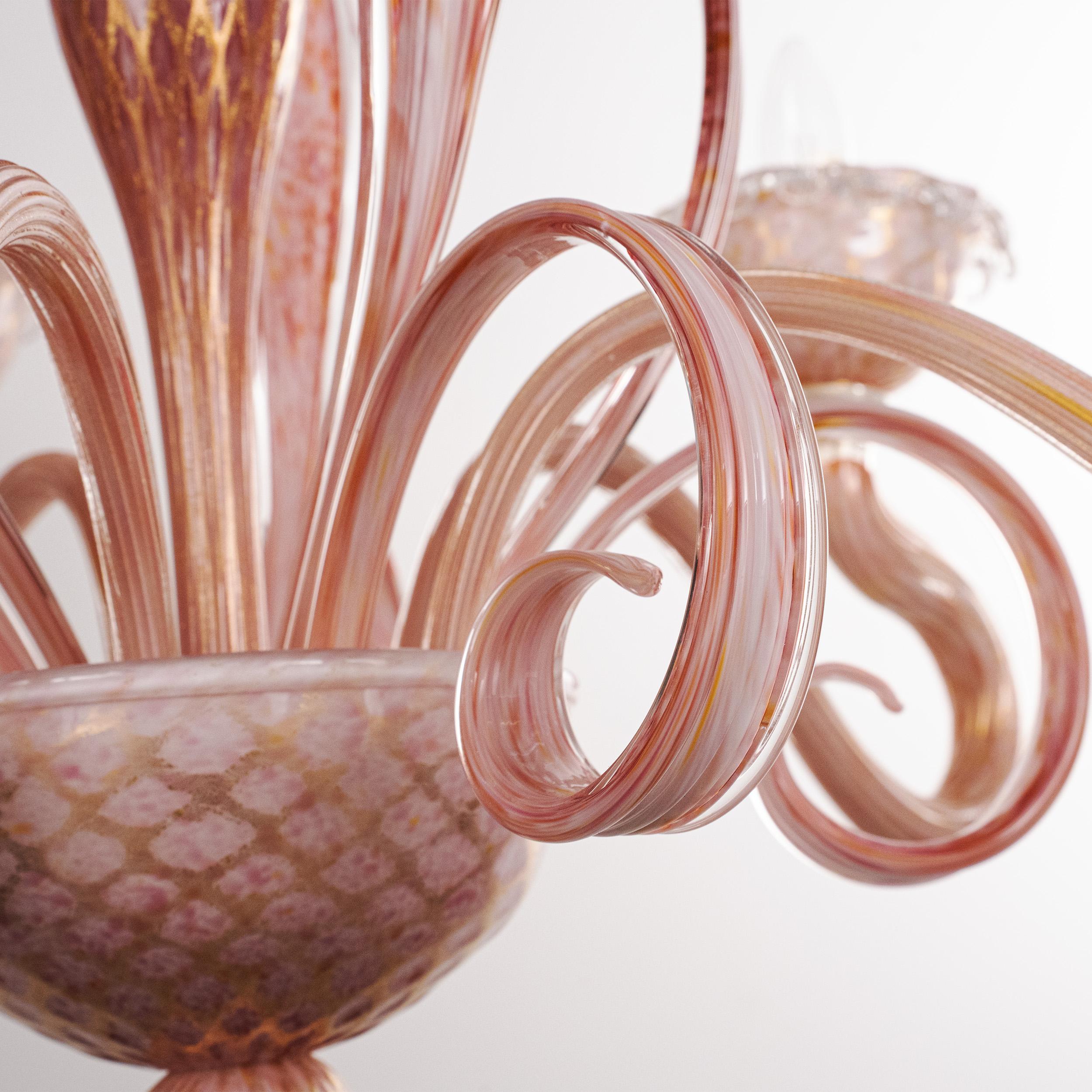 Unique Murano Pink gold glass chandelier 5 lights Vintage Made in Italy in stock im Angebot 3