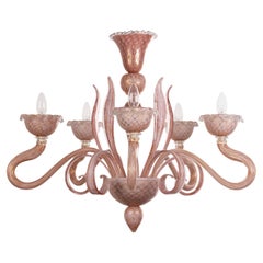 Unique Murano Pink gold glass chandelier 5 lights Vintage Made in Italy in stock