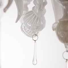 Unico lampadario in vetro di Murano bianco a 6 luci, Vintage Made in Italy in stock