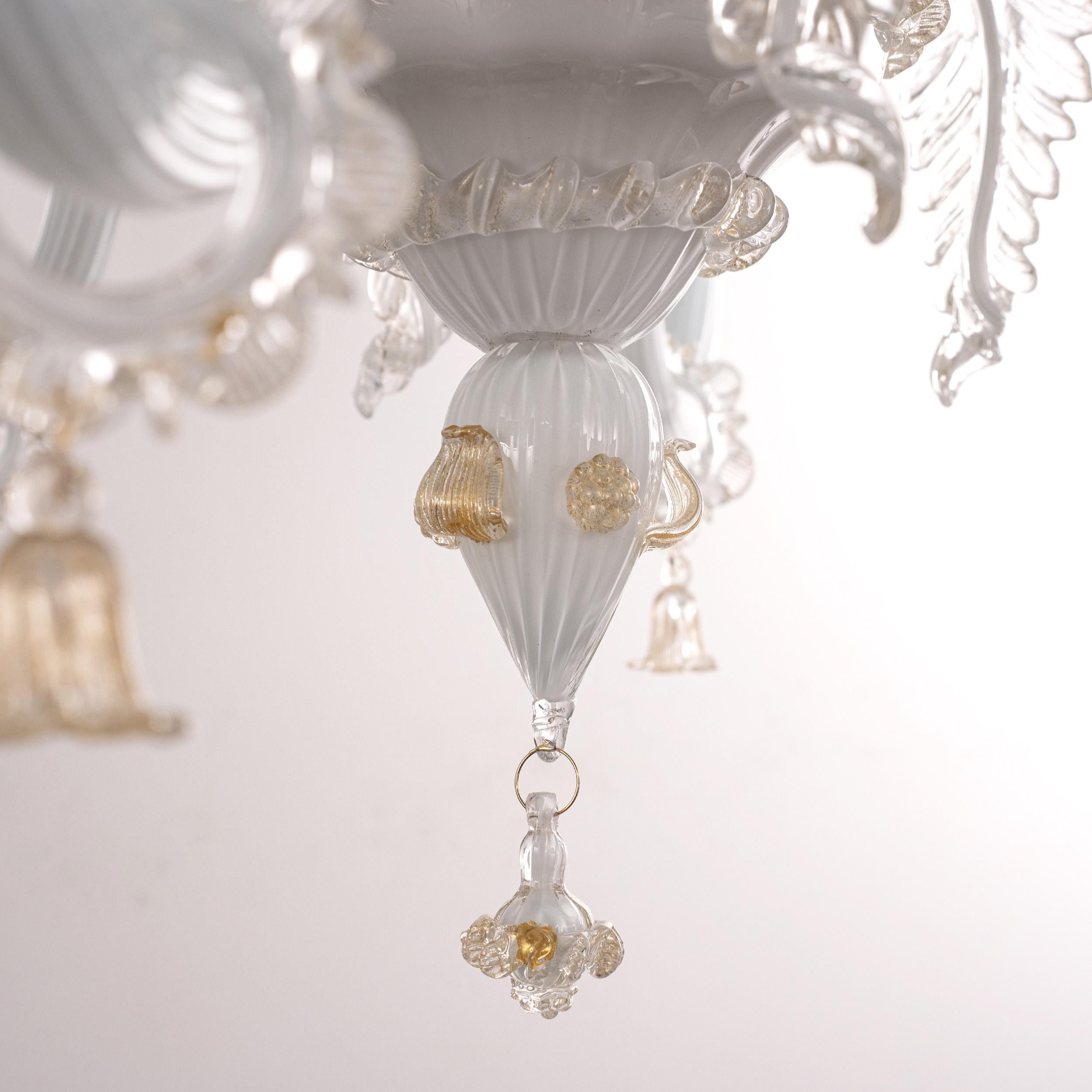Einzigartige Murano Weißes Glas Kronleuchter 6 Lichter, Vintage Made in Italy auf Lager (Italienisch) im Angebot