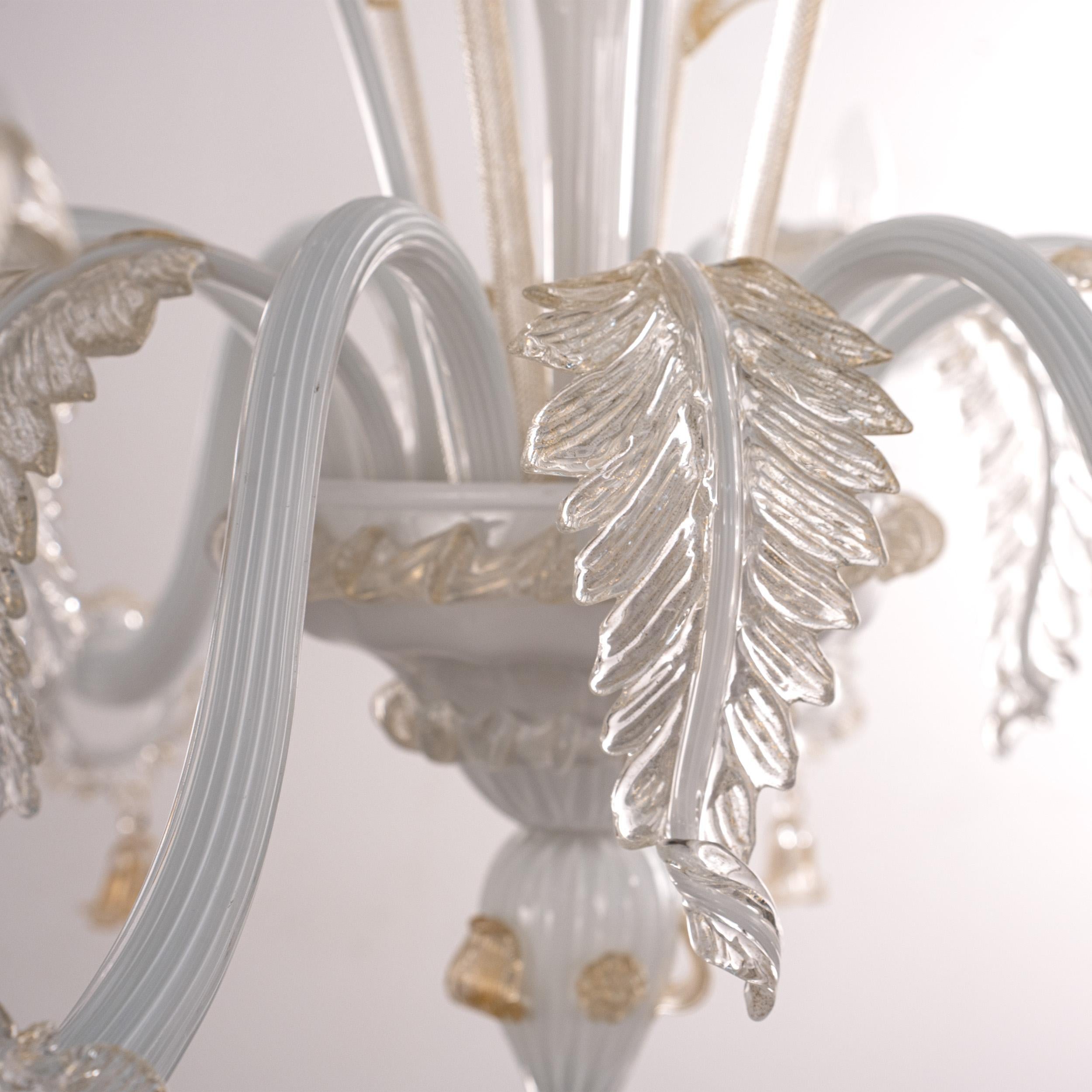 Einzigartige Murano Weißes Glas Kronleuchter 6 Lichter, Vintage Made in Italy auf Lager im Zustand „Hervorragend“ im Angebot in Venezia, IT