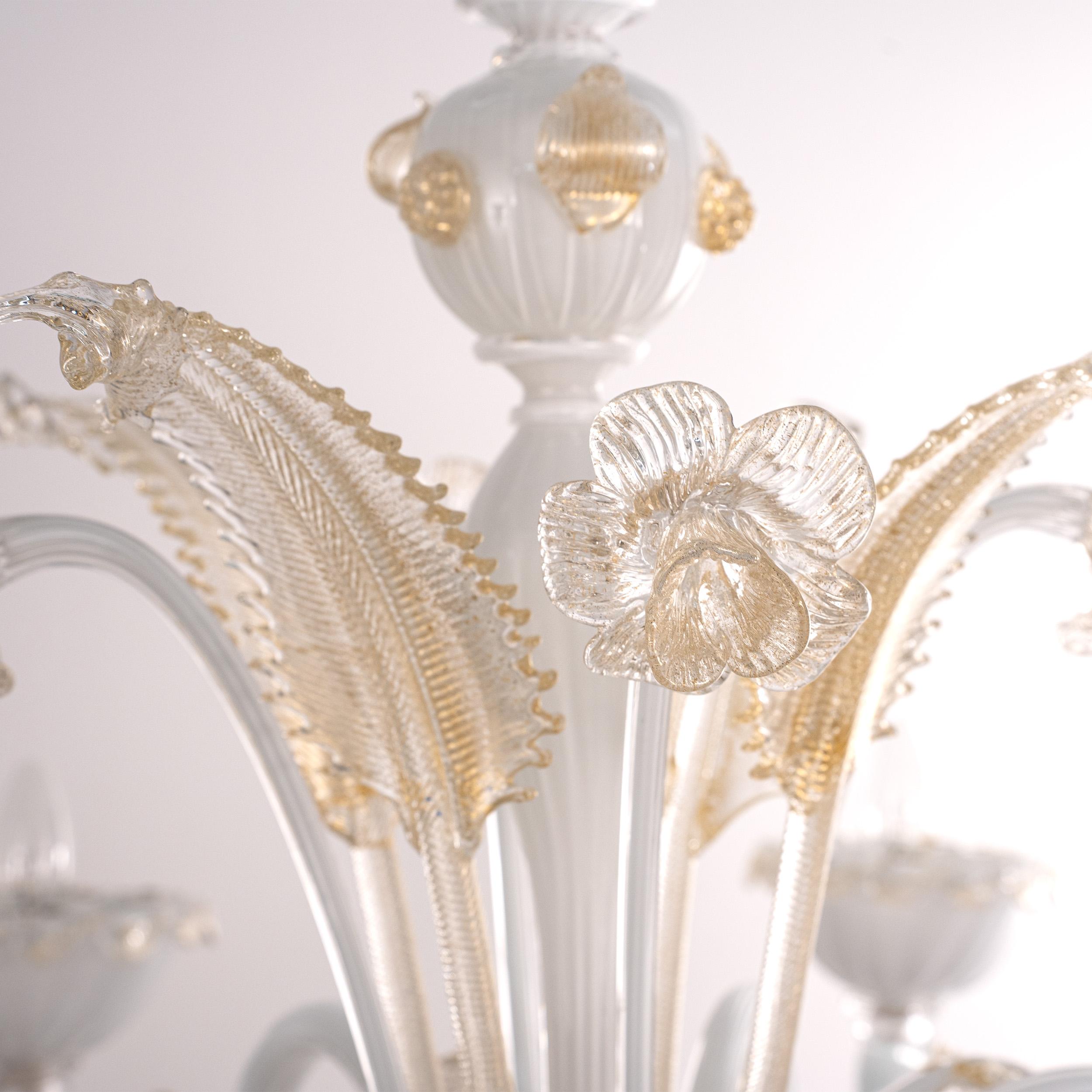 Einzigartige Murano Weißes Glas Kronleuchter 6 Lichter, Vintage Made in Italy auf Lager (20. Jahrhundert) im Angebot