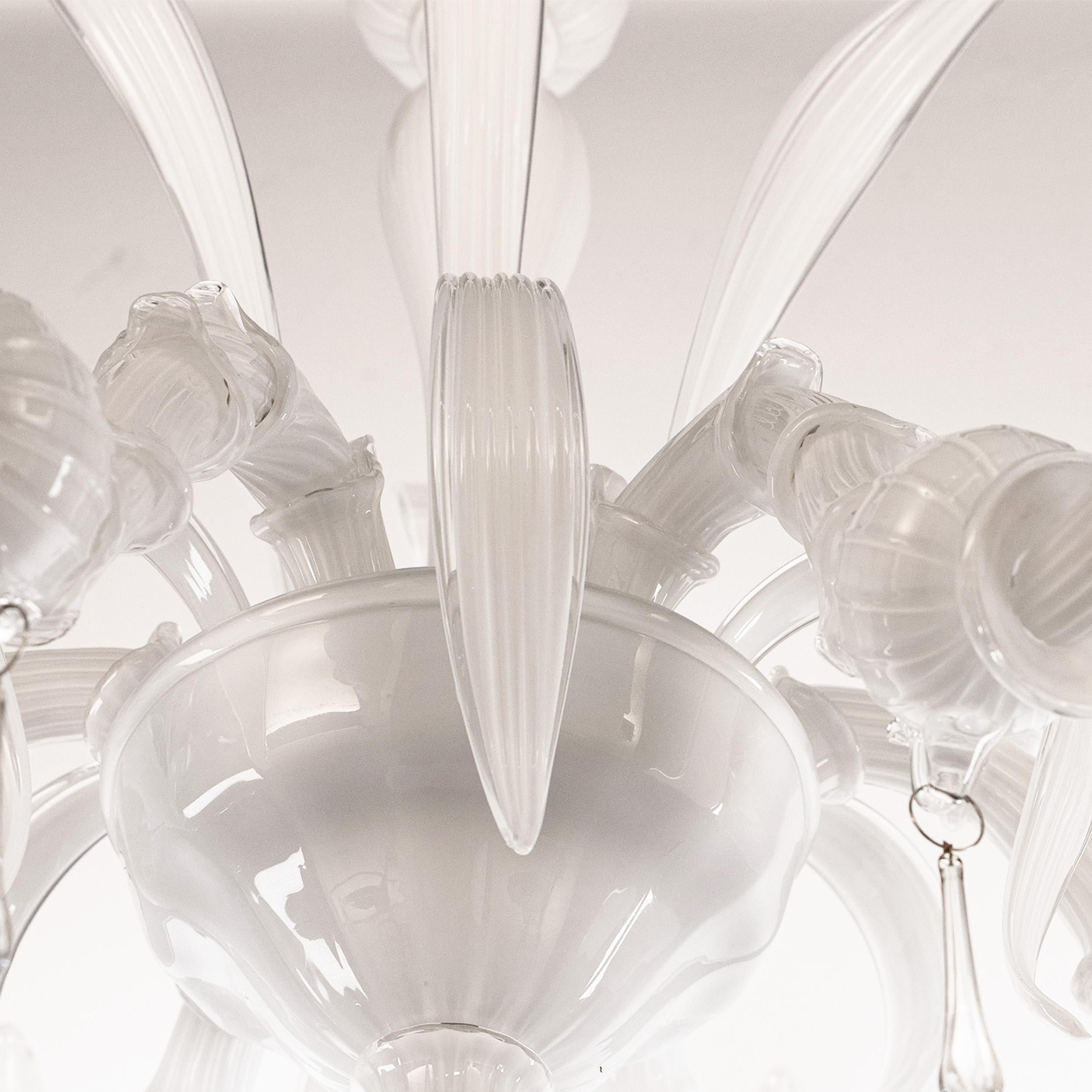 Lustre unique en verre blanc de Murano 6 lumières, Vintage Made in Italy en stock en vente 1