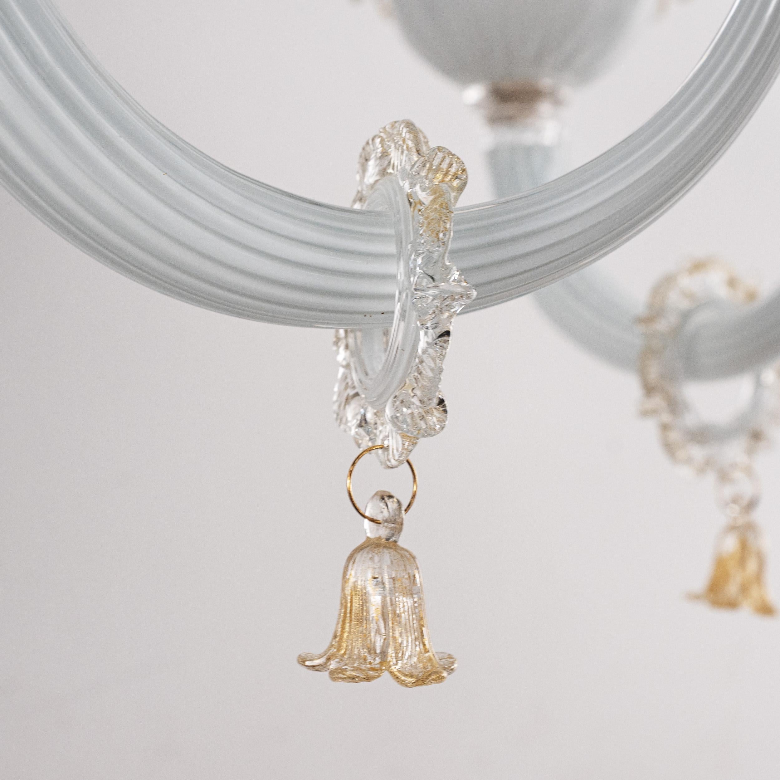 Einzigartige Murano Weißes Glas Kronleuchter 6 Lichter, Vintage Made in Italy auf Lager im Angebot 2
