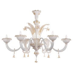 Unique Murano White glass chandelier 6 lights, Vintage Made in Italy in stock