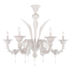 Unico lampadario in vetro di Murano bianco a 6 luci, Vintage Made in Italy in stock