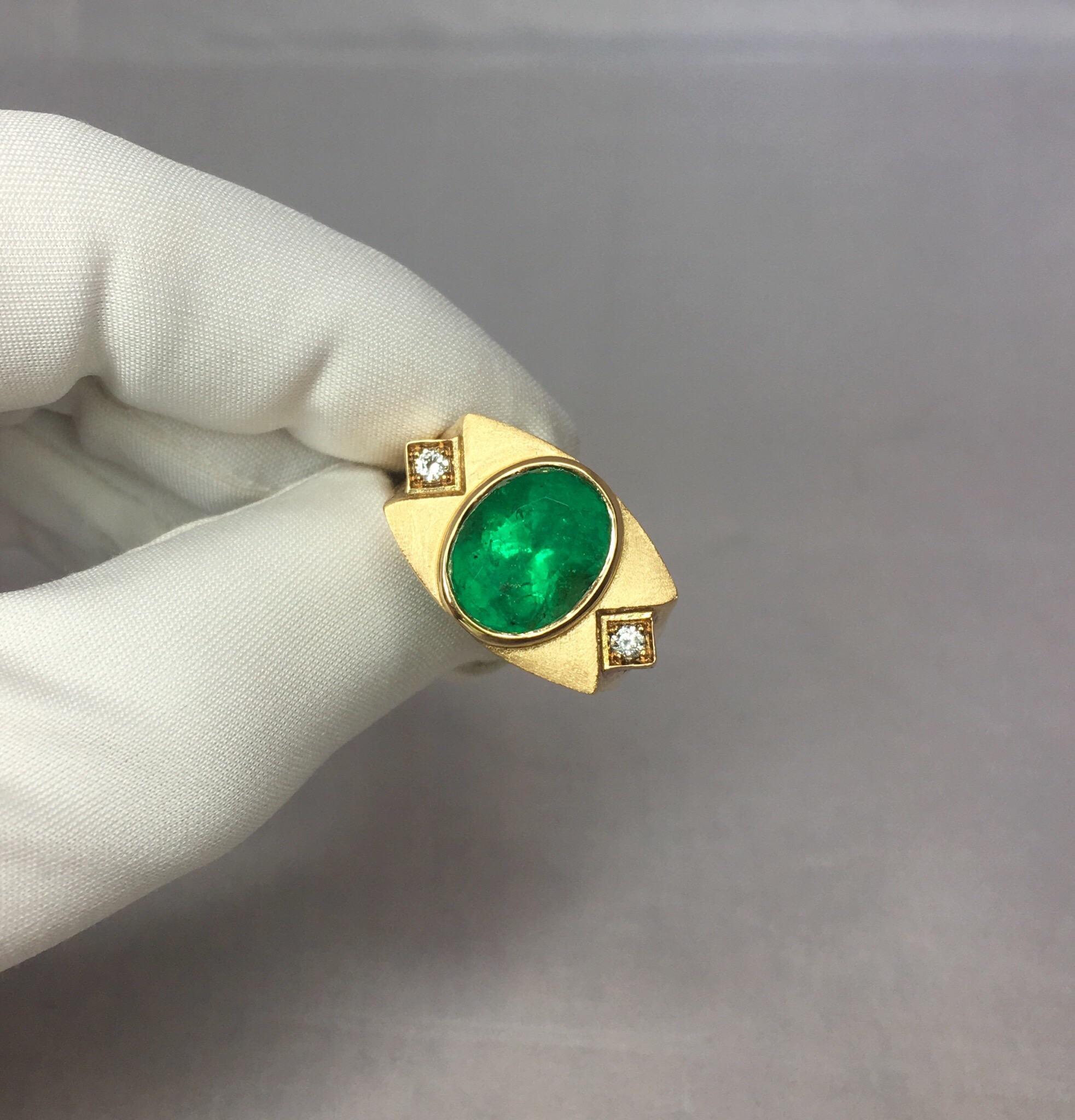 Oval Cut Unique Muzo 5.75 Carat Colombian Emerald & Diamond 18 Karat Gold Certified Ring