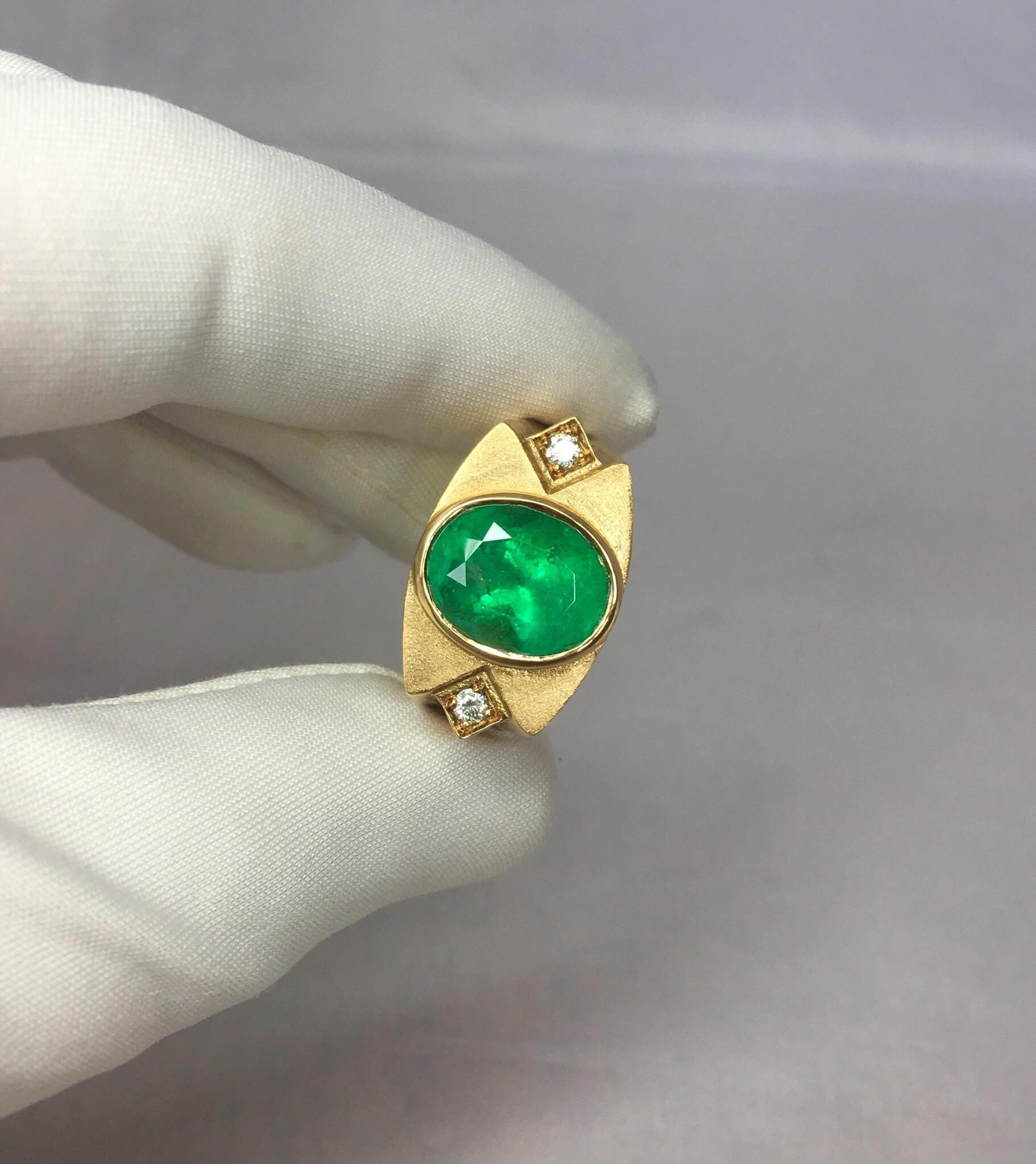 Unique Muzo 5.75 Carat Colombian Emerald & Diamond 18 Karat Gold Certified Ring 1