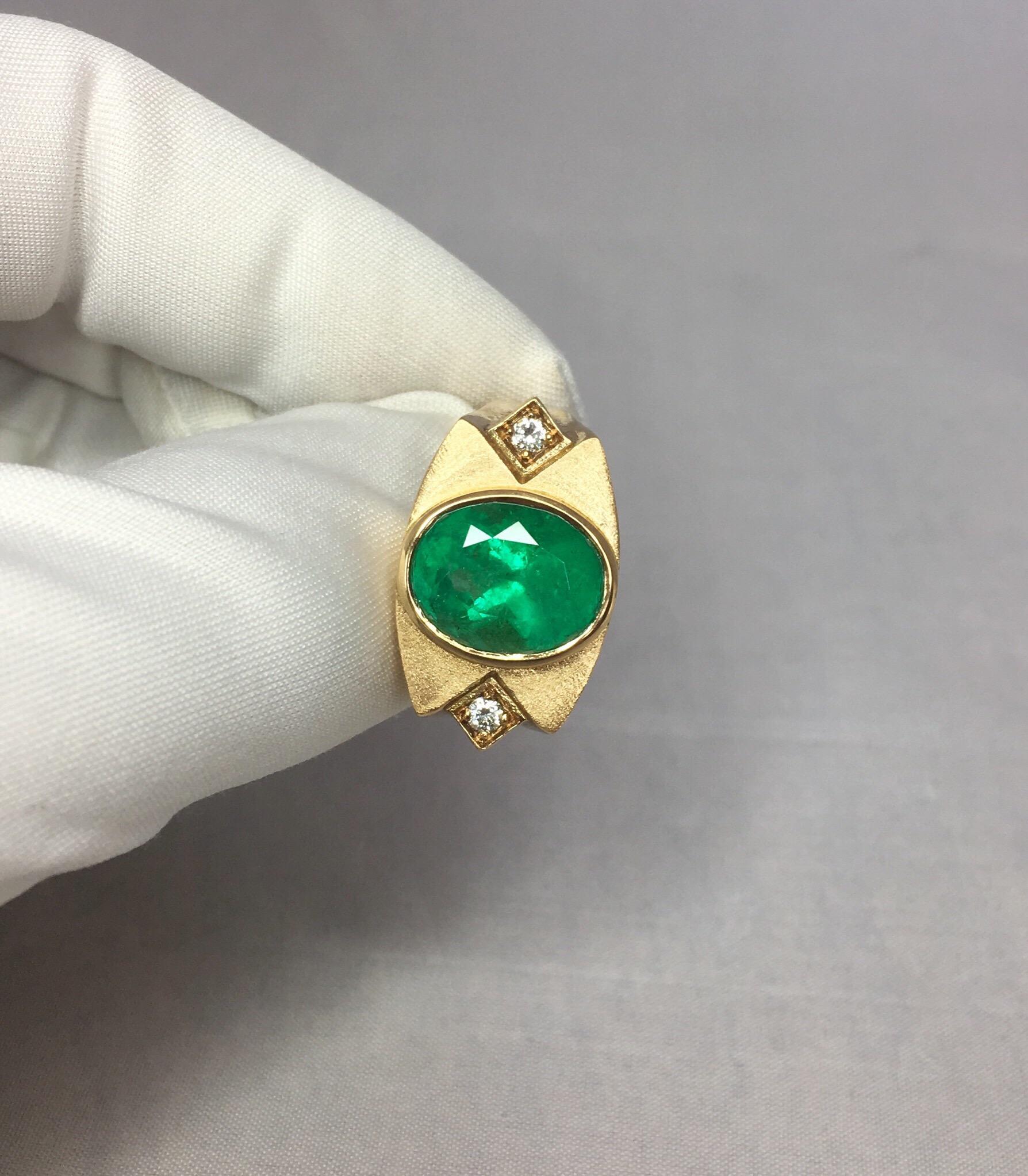Unique Muzo 5.75 Carat Colombian Emerald & Diamond 18 Karat Gold Certified Ring 3