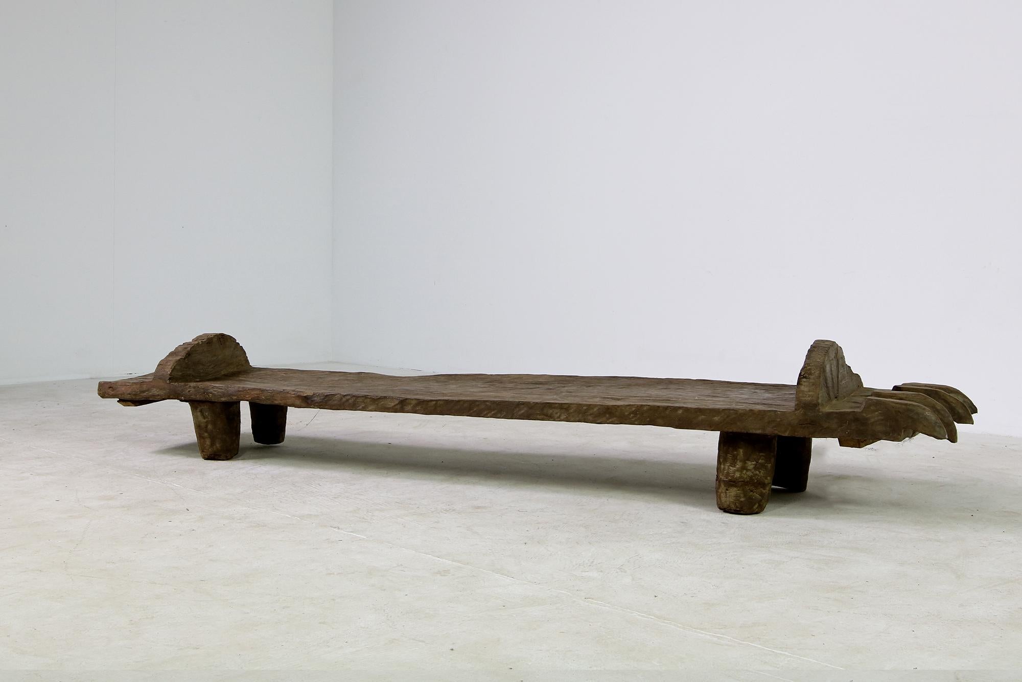 Mid-Century Modern Antique Naga Table / Bench, Hand Carved Wabi Sabi Style Solid Wood Senufo Daybed