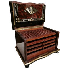 Unique Napoleon III Cigar Box Cabinet in Boulle Marquetry, France 19th Century