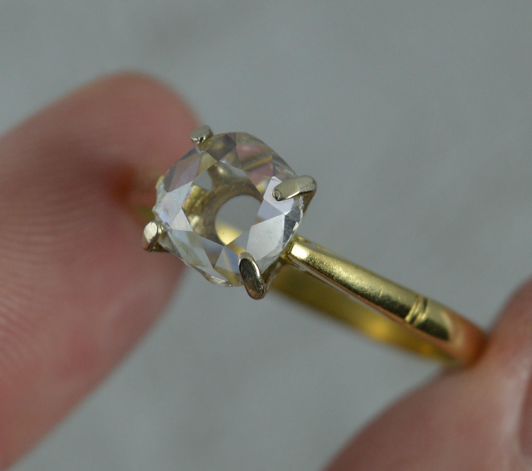 Women's Unique Natural 1.5 Carat Spread Old Cut Diamond 18 Carat Gold Solitaire Ring