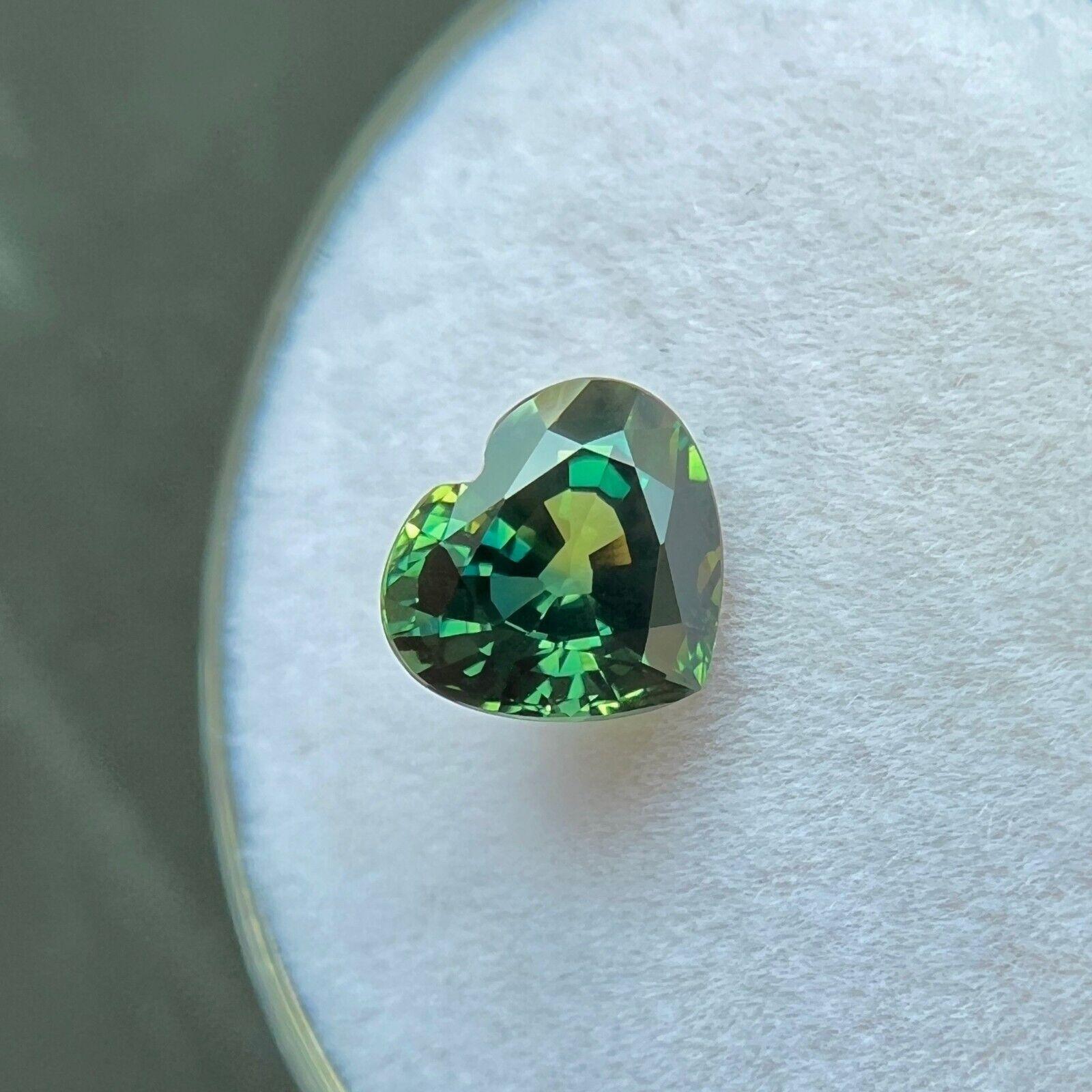Unique Natural 1.61ct Blue Green Bi Colour Sapphire Heart Cut Rare 7x6.3mm VVS In New Condition For Sale In Birmingham, GB
