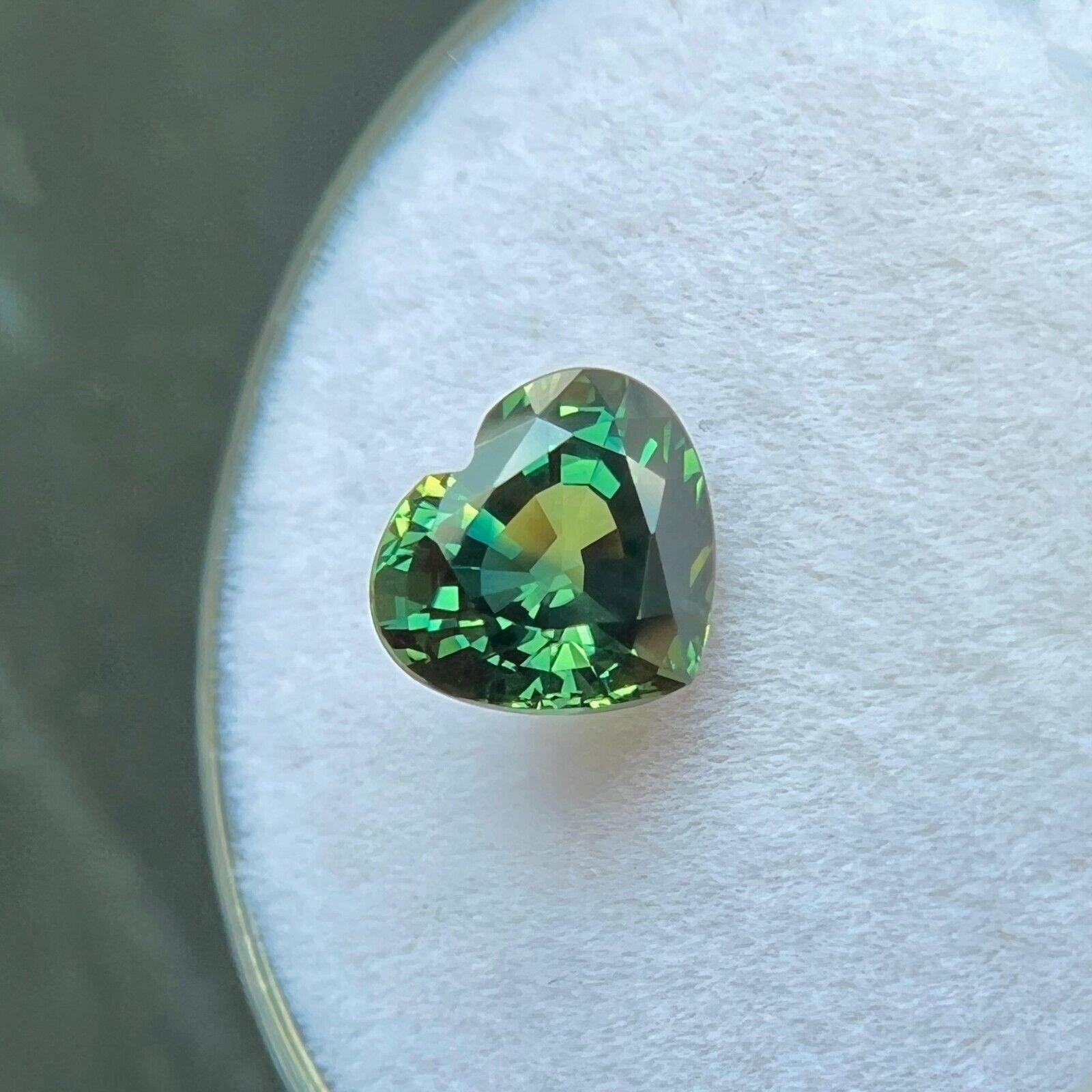 Unique Natural 1.61ct Blue Green Bi Colour Sapphire Heart Cut Rare 7x6.3mm VVS For Sale 1