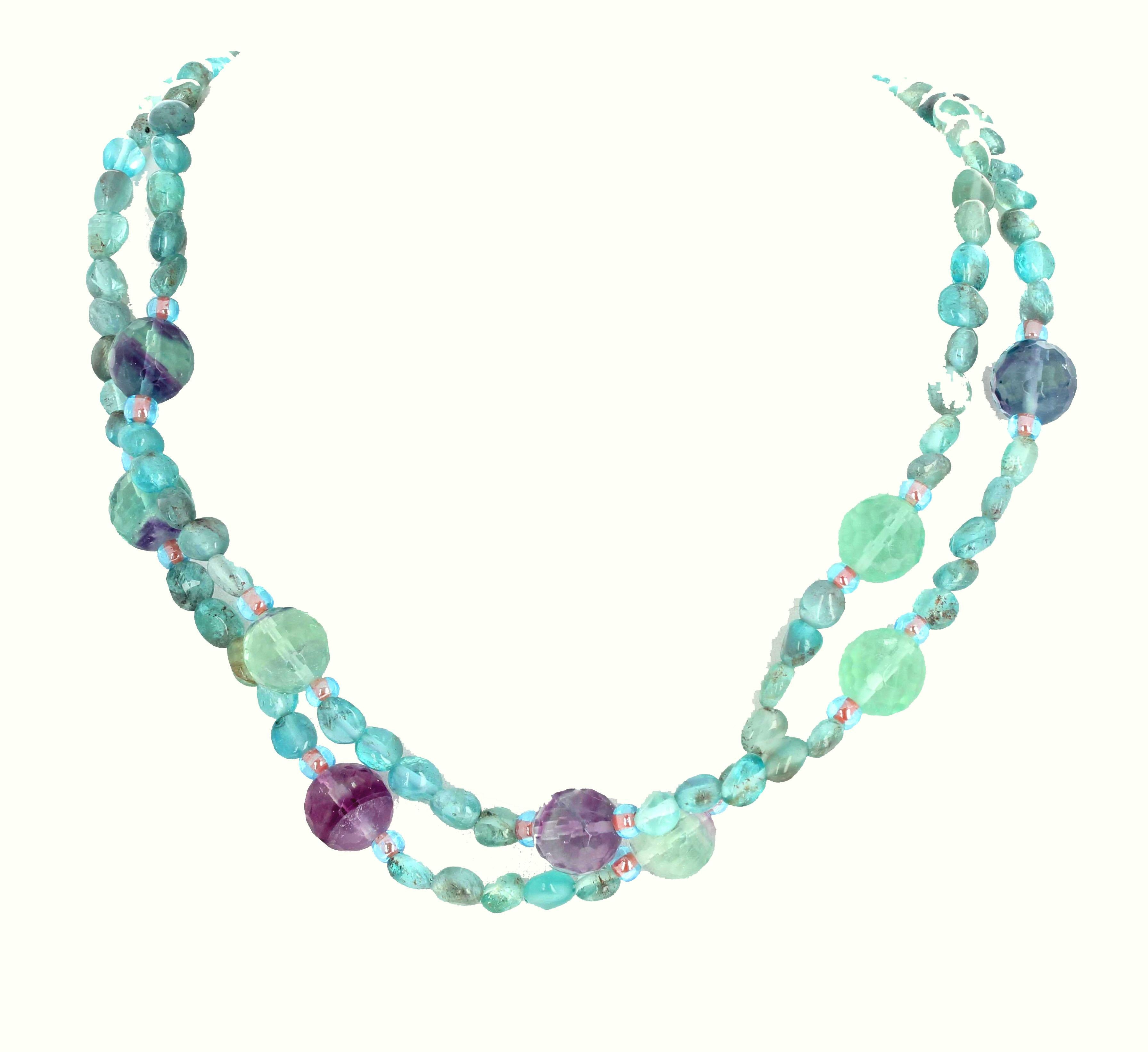 AJD Natural Apatite & Fluorite Multi-color Necklace w/Gold & Diamond Clasp In New Condition In Raleigh, NC