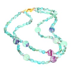 AJD Natural Apatite & Fluorite Multi-color Necklace w/Gold & Diamond Clasp