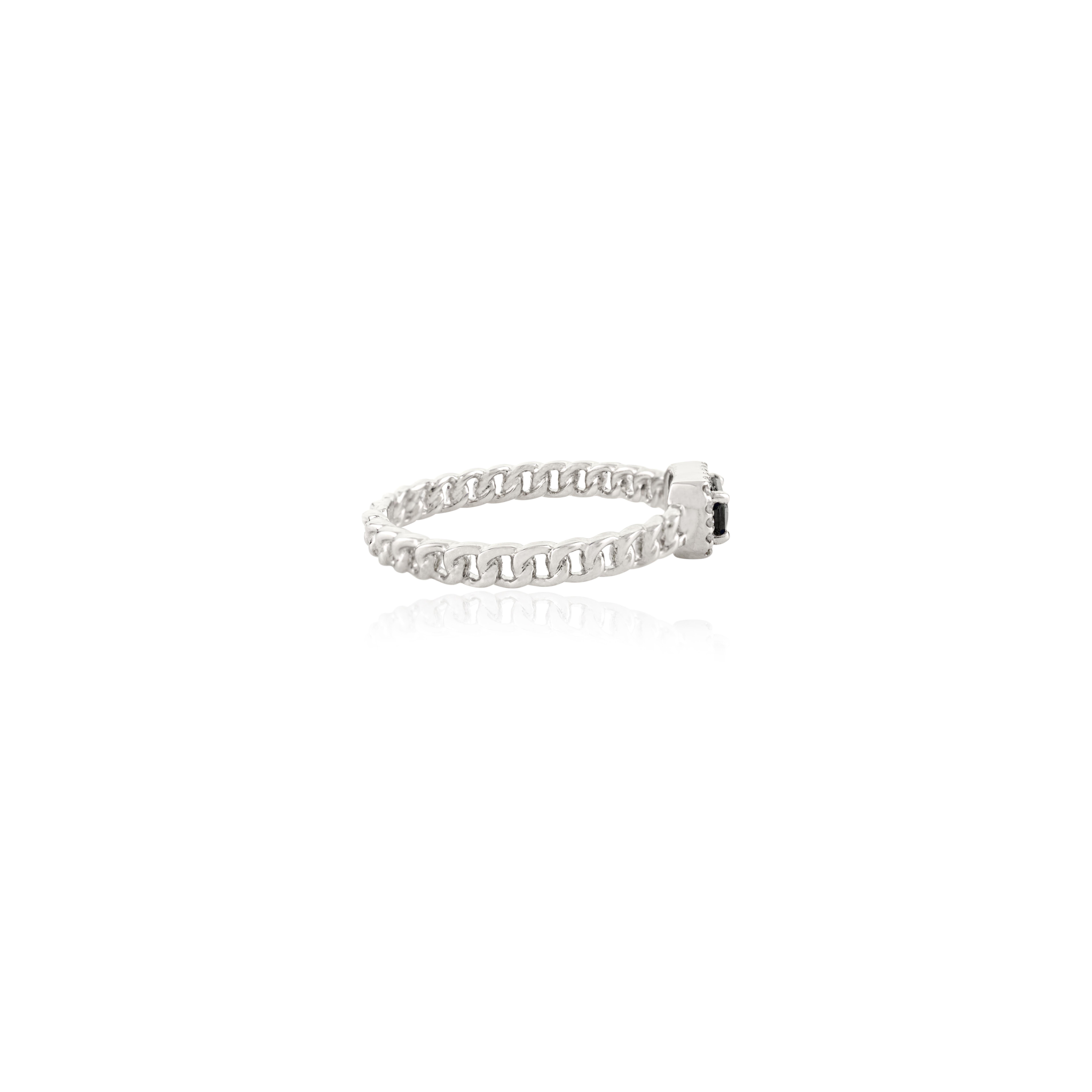 For Sale:  Unique Natural Blue Sapphire Halo Diamond Ring in 14K White Gold Chain Ring 7