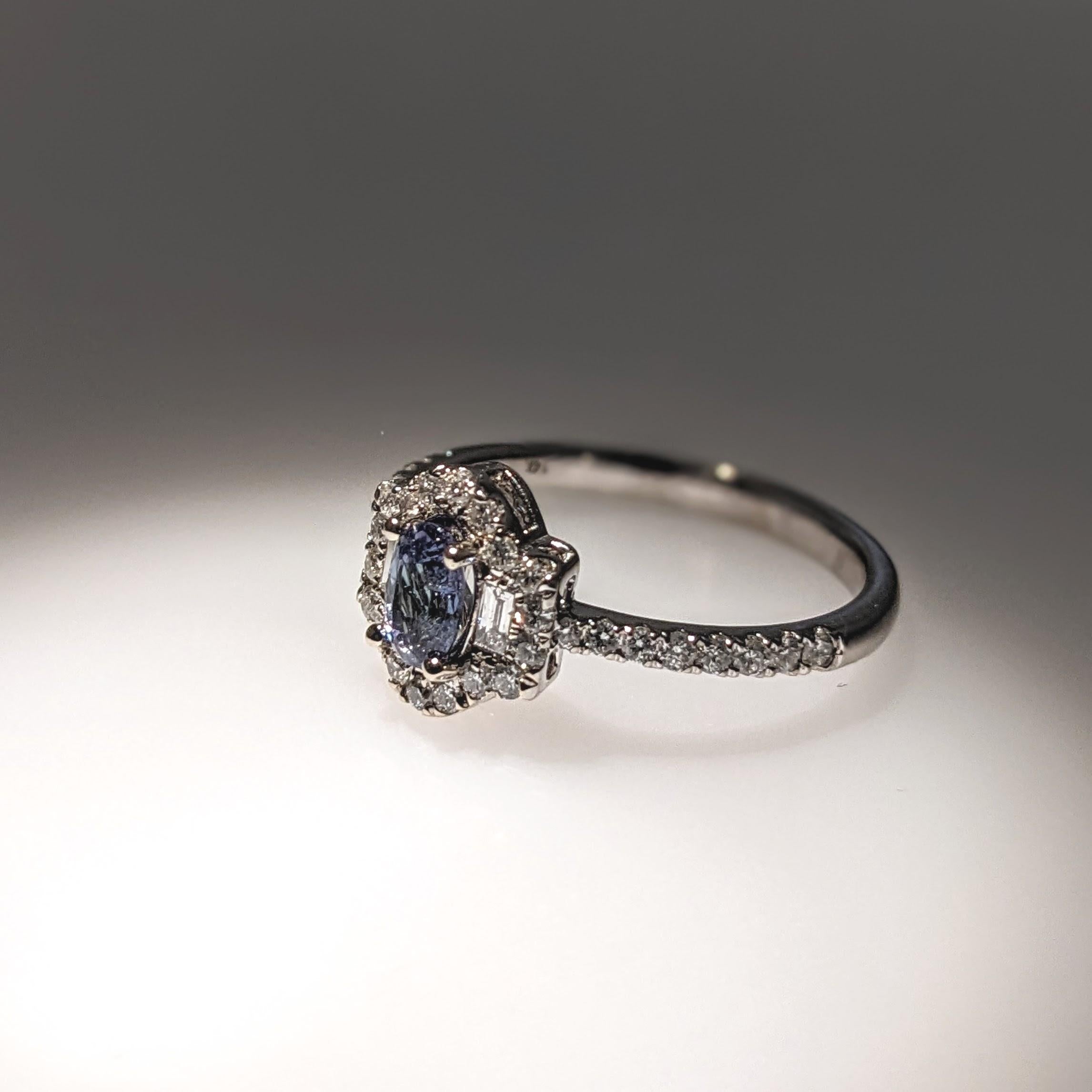 Unique Natural Color Changing Alexandrite Ring with Baguette Diamond Accents For Sale 3