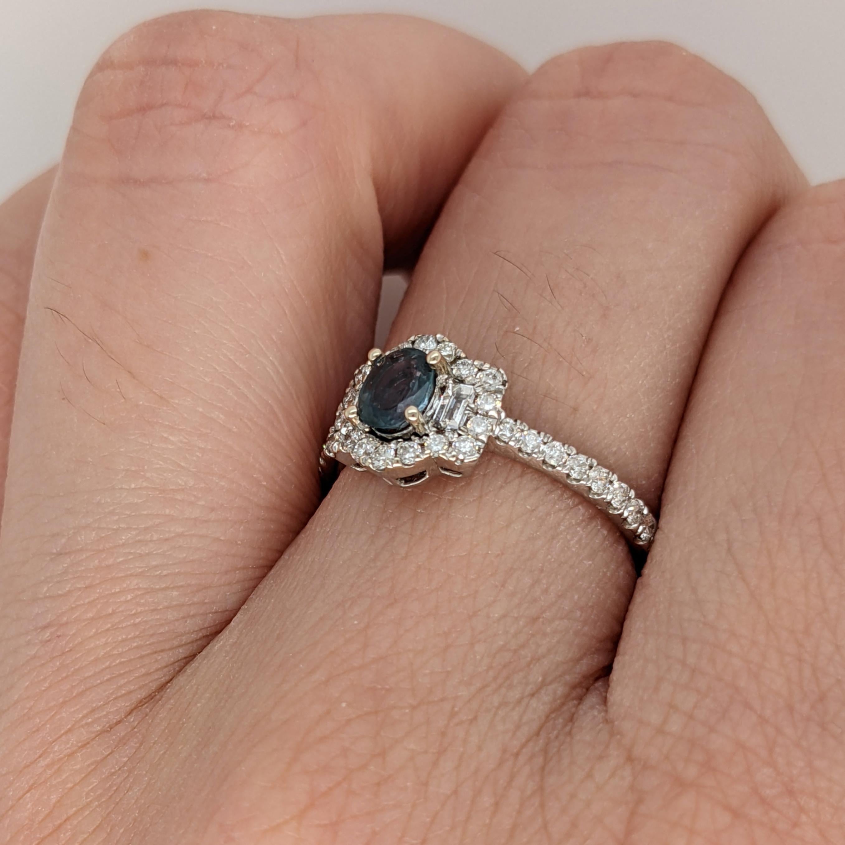 Art Deco Unique Natural Color Changing Alexandrite Ring with Baguette Diamond Accents